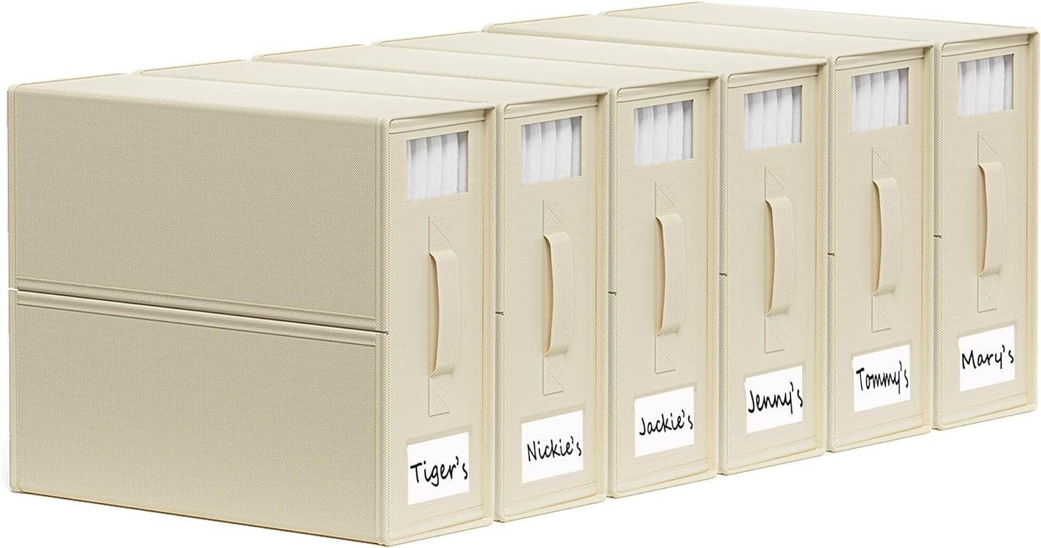 SUOCO SheetCube Bed Sheet Organizers and Storage 6 Pack, Foldable Linen Closet Organizer with Window and Label