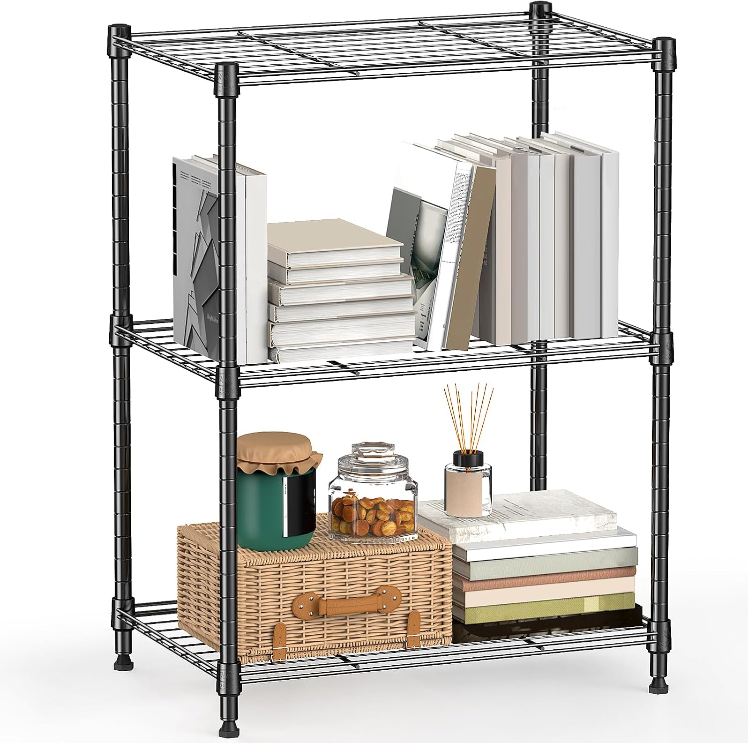 M MZG 750 lbs 3 Tier Shelf Metal Storage Shelves Wire Rack Closet Organizers with PP Board for Garage Kitchen Bathroom Laundry Chrome 11.8" D x 21.7"