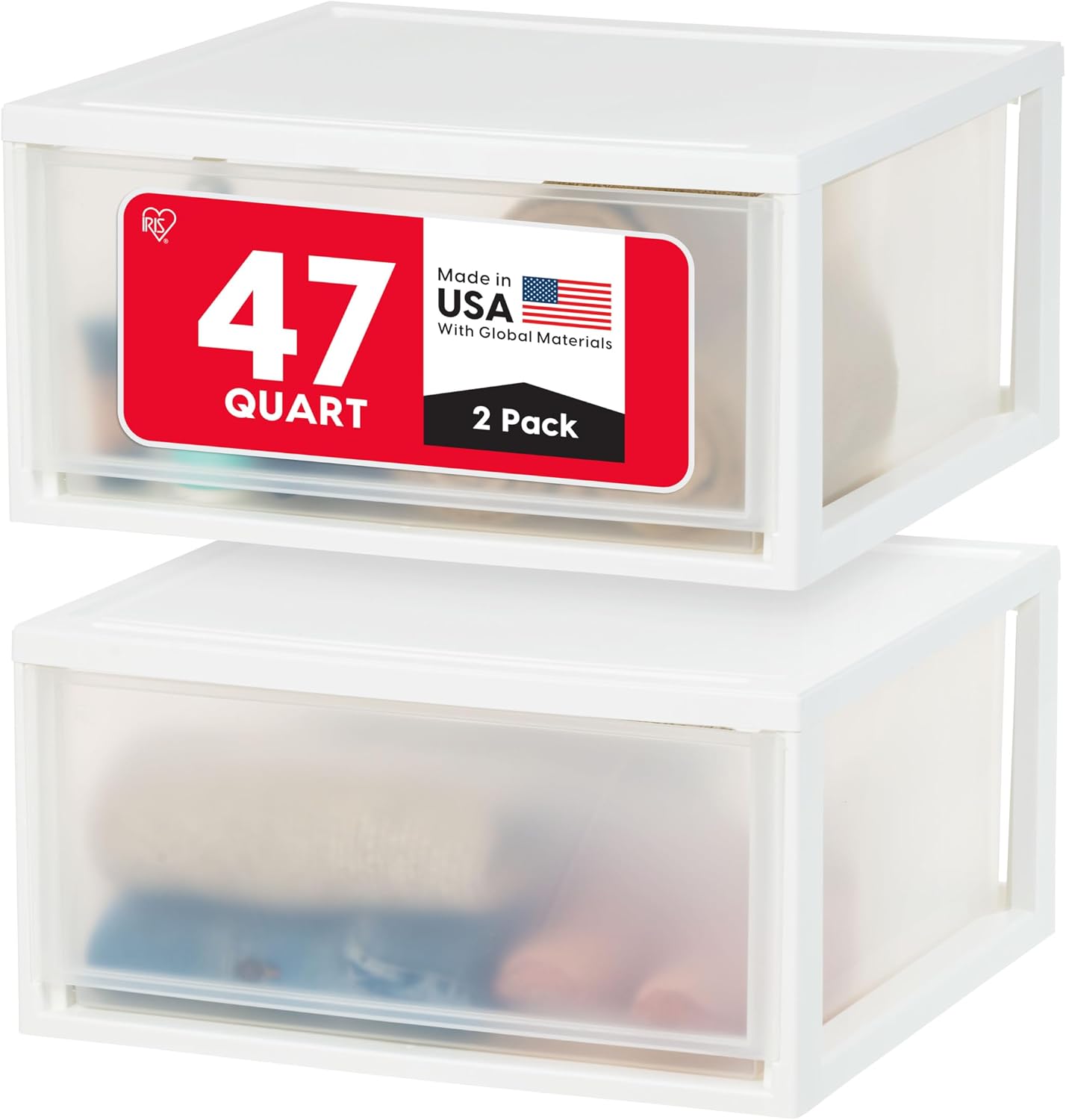 IRIS USA 4-Pack, 27 Qt. Under Bed Storage Bin with Sliding Drawers, White, Store seasonal clothing, shoes, blankets