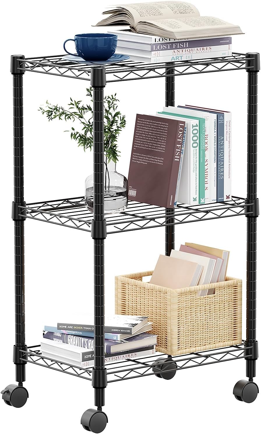 M MZG 1250 lbs 5 Tier Shelf Metal Storage Shelves Wire Rack Closet Organizers with Wheel for Garage Kitchen Bathroom Laundry Chrome 13.7" D x 23.6" W