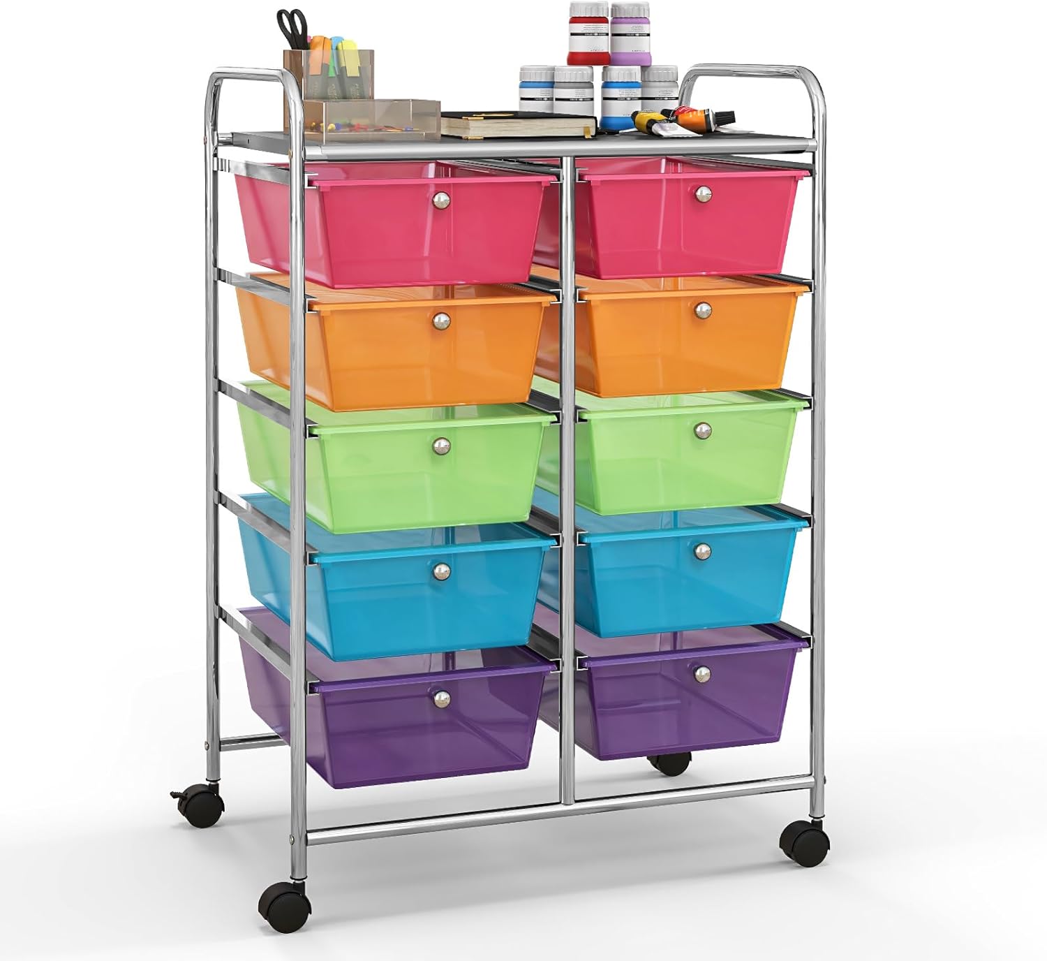 Giantex 15 Drawer Rolling Storage Cart Tools Scrapbook Paper Office School Organizer, Multicolor