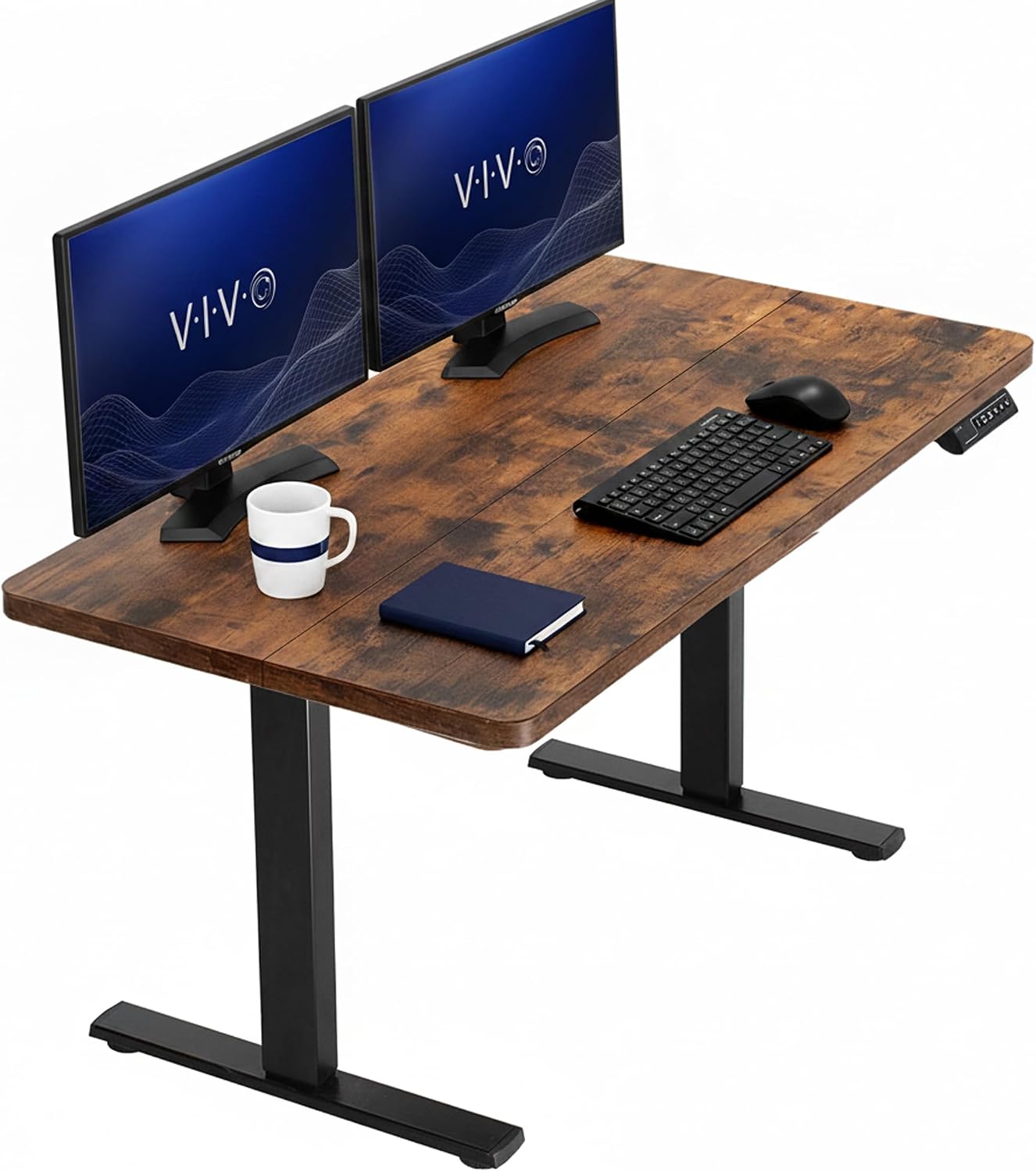 VIVO Electric 63 x 32 in Standing Desk, Memory Height Adjustment, 1B Series, Holds 220 lbs, Dark Walnut Top Black Frame, DESK-KIT-1B1D