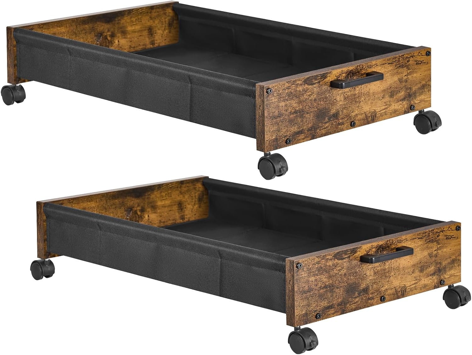 FOUCSSOMEI Under Bed Storage with Wheels, Wooden Under Bed Drawers On Wheels, Rolling Under Bed Shoe Storage, Space Saving, Rustic Brown, 90L