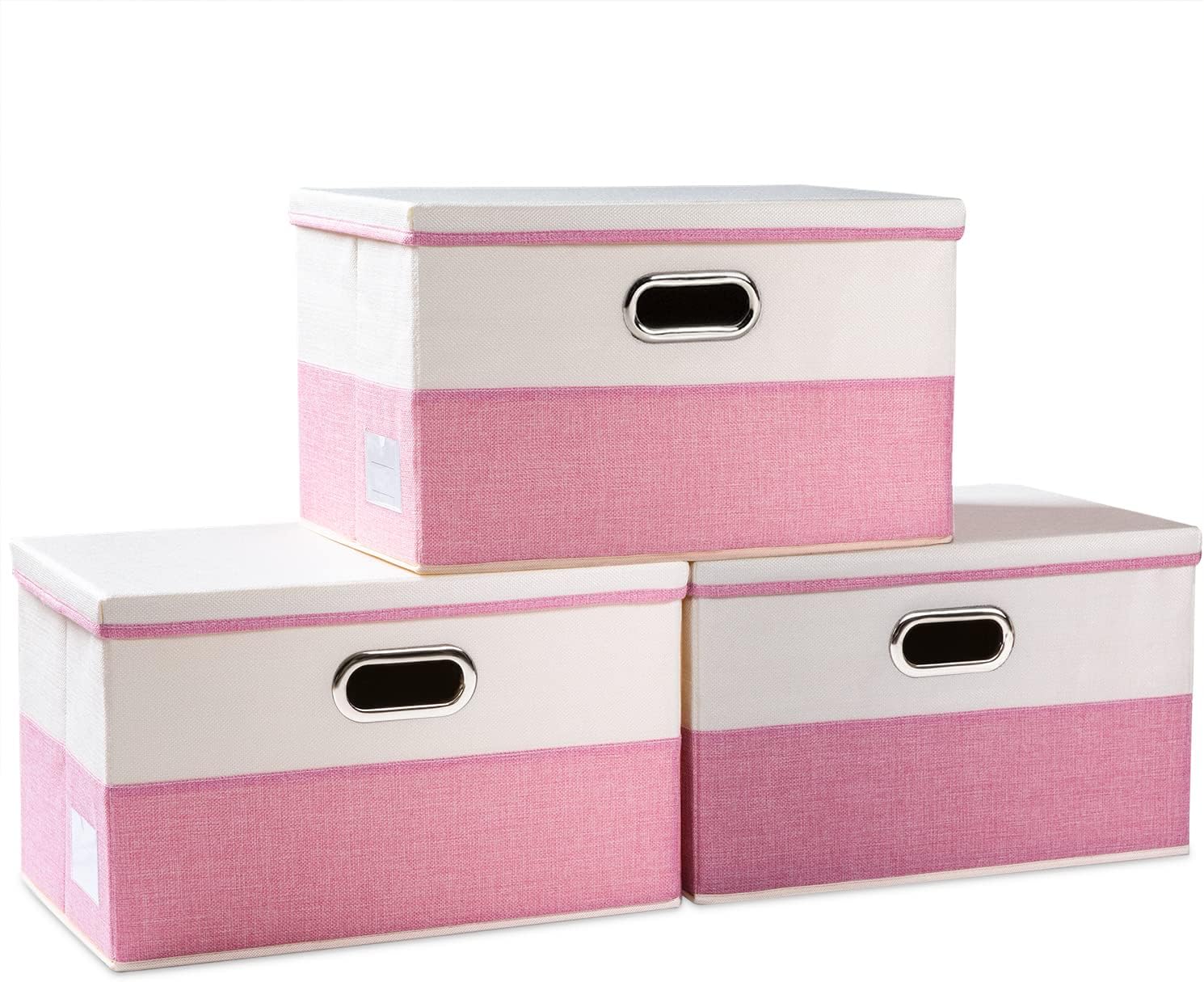 PRANDOM Large Collapsible Storage Bins with Lids 3-Pack Linen/Cotton Blend Foldable Storage Boxes Organizer Containers Baskets Cube with Cover for