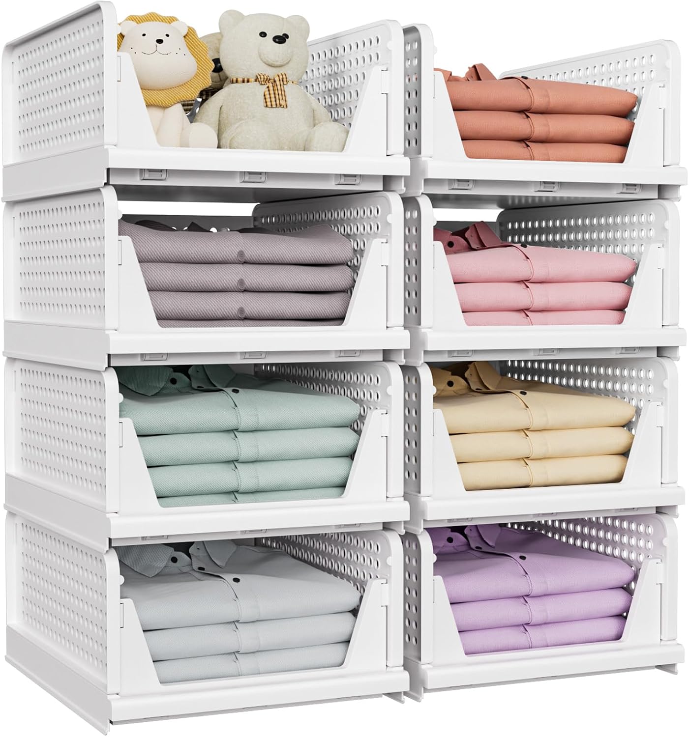 SNSLXH 5 Pack Stackable Closet Storage Basket, Multifunctional and Foldable Closet Organizer for Bathroom Kitchen Laundry Room Wardrobe Storage