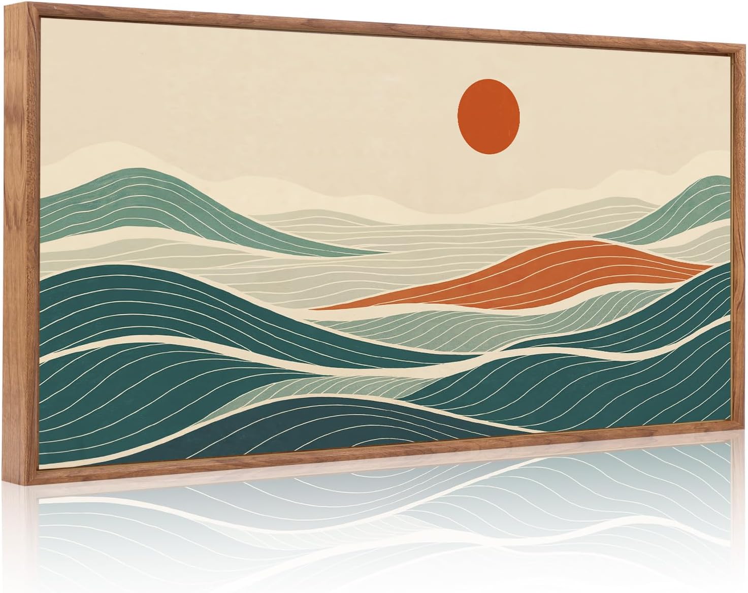 Beach Sunrise Framed Canvas Wall Art Set, Ocean Waves Wall Decor, Coastal Artwork Spiritual Painting
