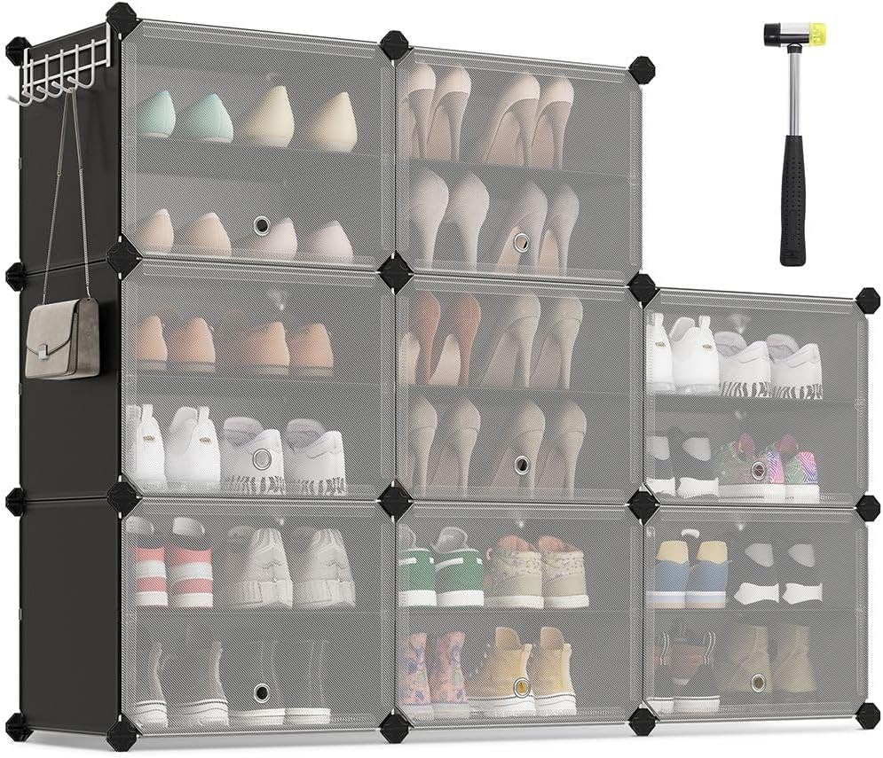 SONGMICS Shoe Rack Organizer, 8-Tier Shoe Storage Cabinet for Closet and Entryway, Holds 32 Pairs of Shoes, Adjustable
