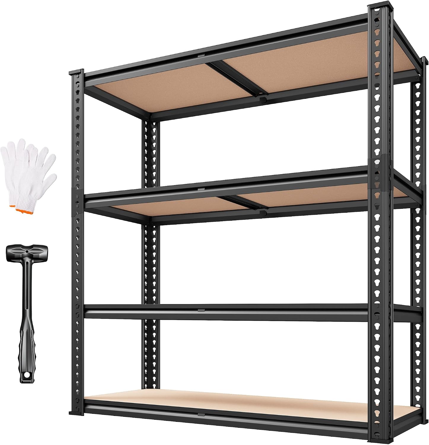 REIBII Galvanized Garage Shelving with PP Boards for Pantry Office Garage, Freestanding, Rustproof, Adjustable, Detachable, 5-Tier, Easy Assembly