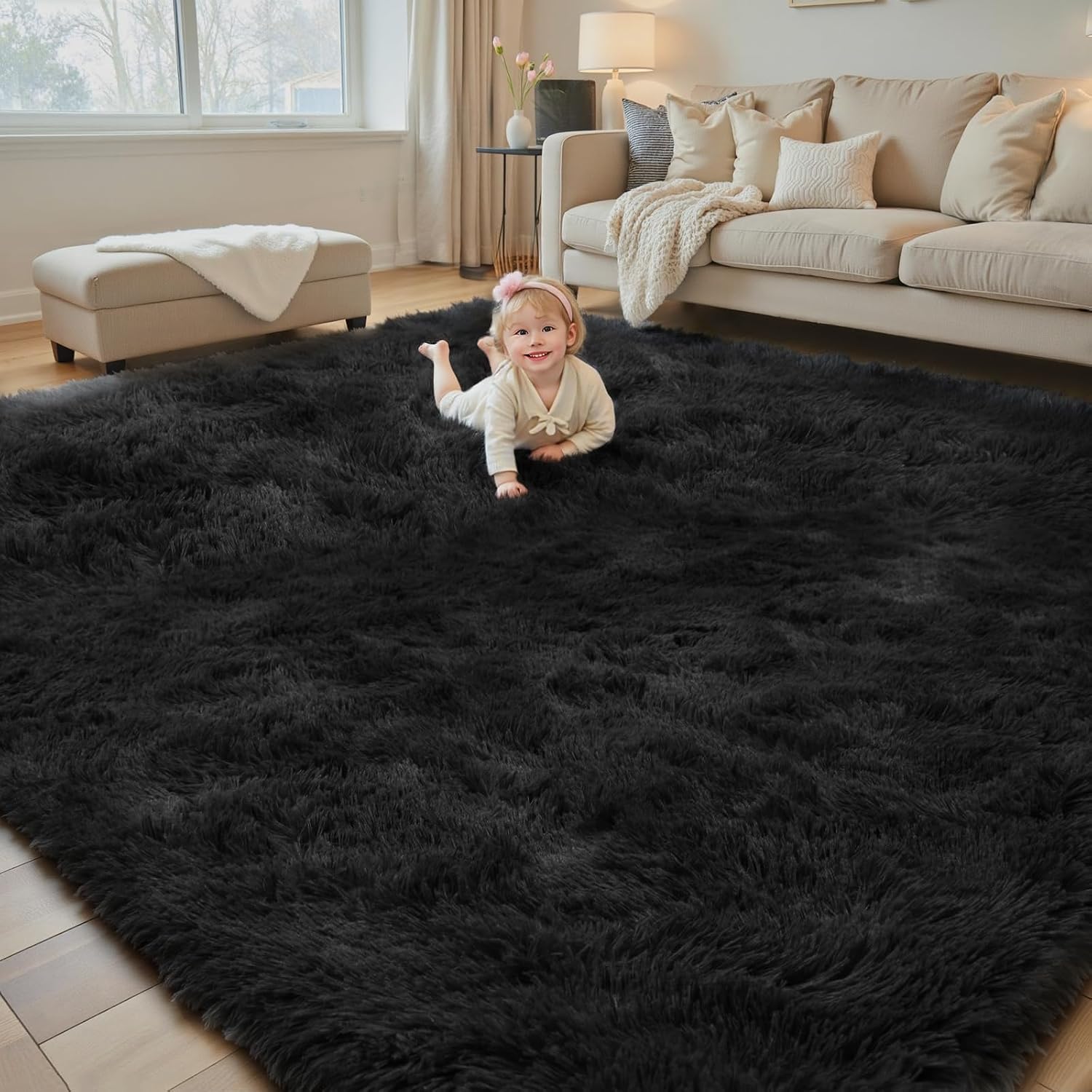 junhejiamei Area Rugs 9x12 Living Room, Large Area Rug Shaggy Carpet Soft Plush Furry Bedside Rug