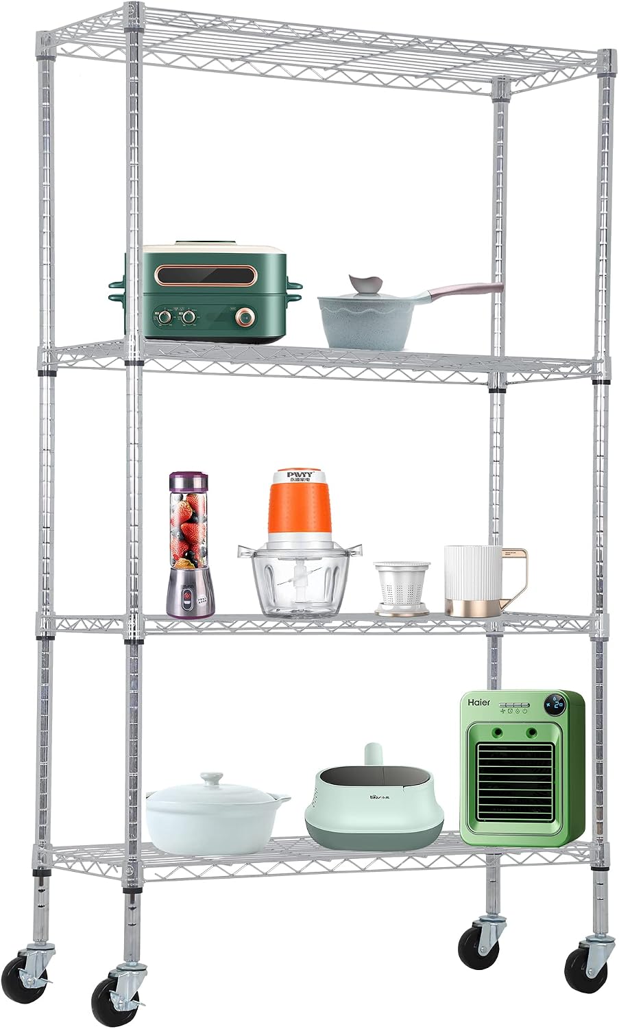 BestOffice, 4-Tier Wire Storage Shelves, 36x14x54, Chrome, with Adjustable Racks, Heavy-Duty Metal Shelf, Holds Up to 1000 lbs, No-Tool Assembly