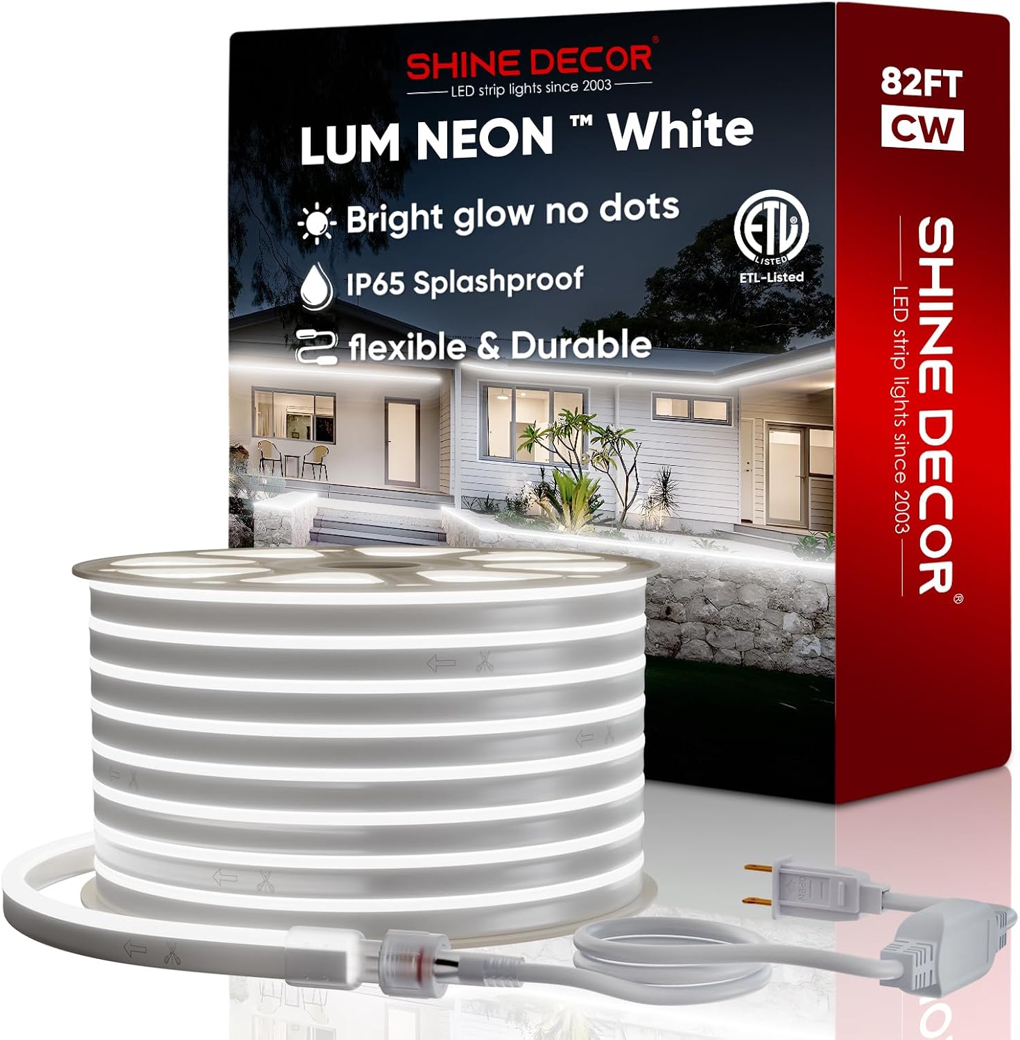Shine Decor LED RGB Neon Rope Lights AC 120V, Expandable and Cuttable Bright Strip Lighting with Remote, Dimmable Color Changing