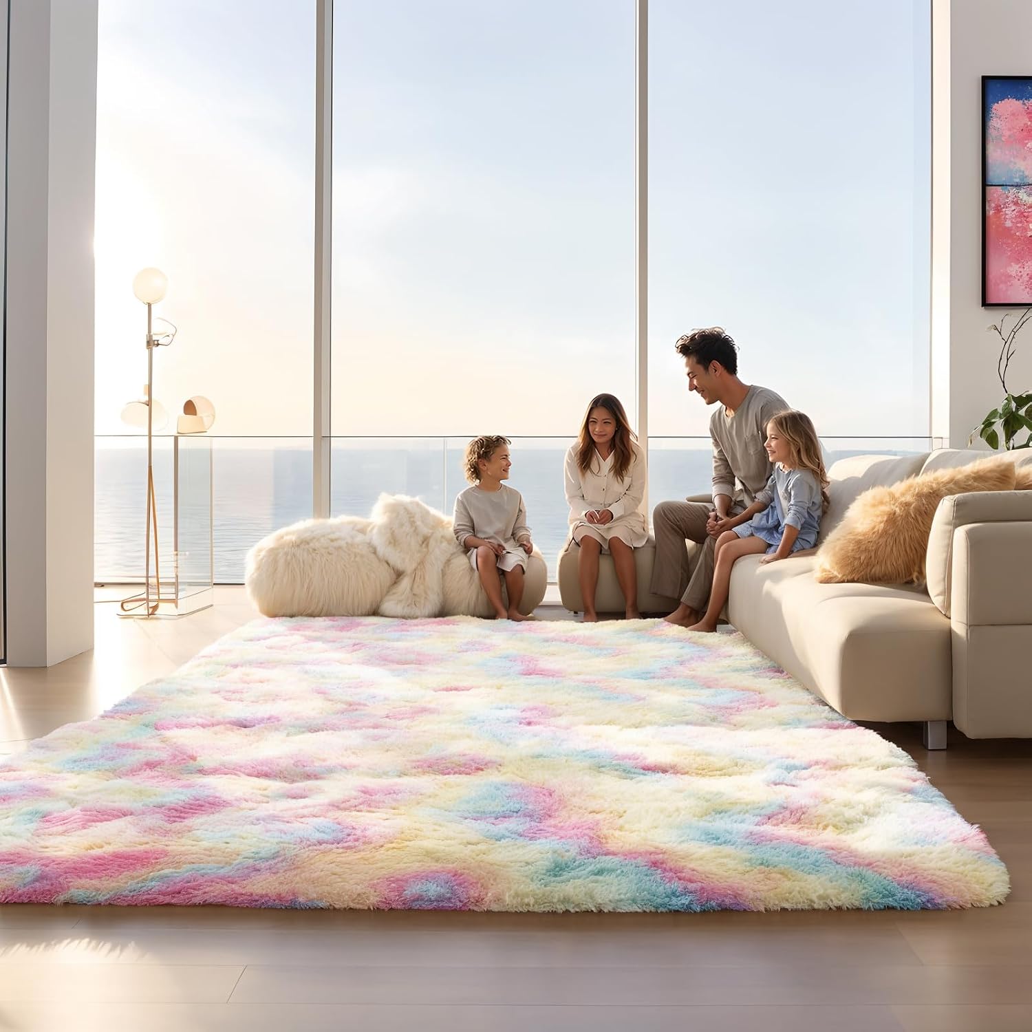 junhejiamei Area Rugs 9x12 Living Room, Large Area Rug Shaggy Carpet Soft Plush Furry Bedside Rug
