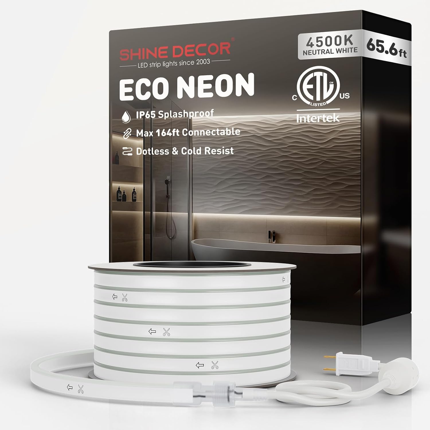 Shine Decor LED Neon Rope Lights Connectable, 131.2FT Flexible AC 110V 120V Neon LED Strip Lights(Warm White) Outdoor Waterproof