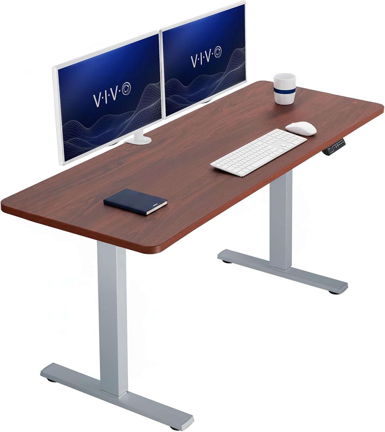 VIVO Electric 63 x 32 in Standing Desk, Memory Height Adjustment, 1B Series, Holds 220 lbs, Dark Walnut Top Black Frame, DESK-KIT-1B1D