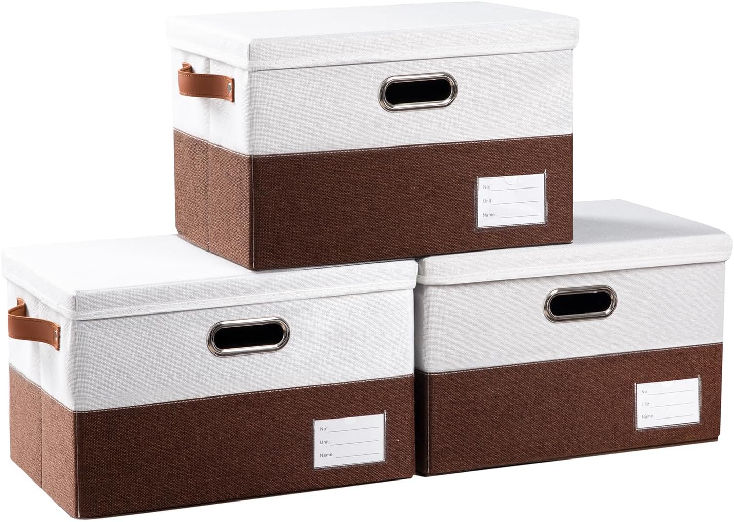 PRANDOM Large Collapsible Storage Bins with Lids 3-Pack Linen/Cotton Blend Foldable Storage Boxes Organizer Containers Baskets Cube with Cover for