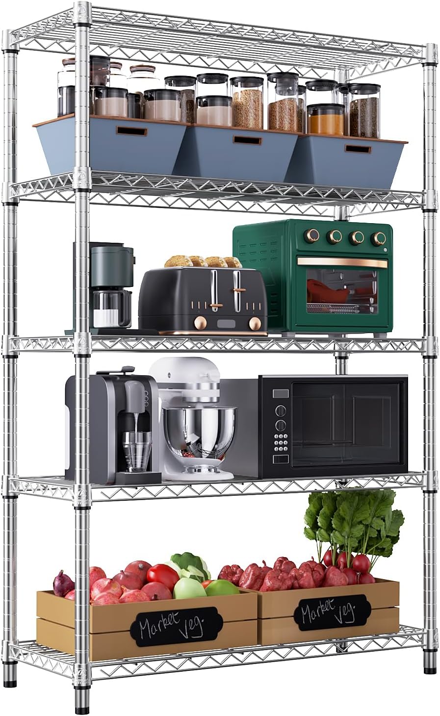 M MZG 1750 lbs Steel Storage Shelving 5-Tier Utility Shelving Unit Steel Organizer Wire Rack for Home, Kitchen, Office, Garage