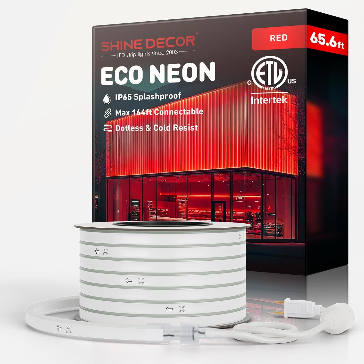 Shine Decor LED Neon Rope Lights Connectable, 131.2FT Flexible AC 110V 120V Neon LED Strip Lights(Warm White) Outdoor Waterproof