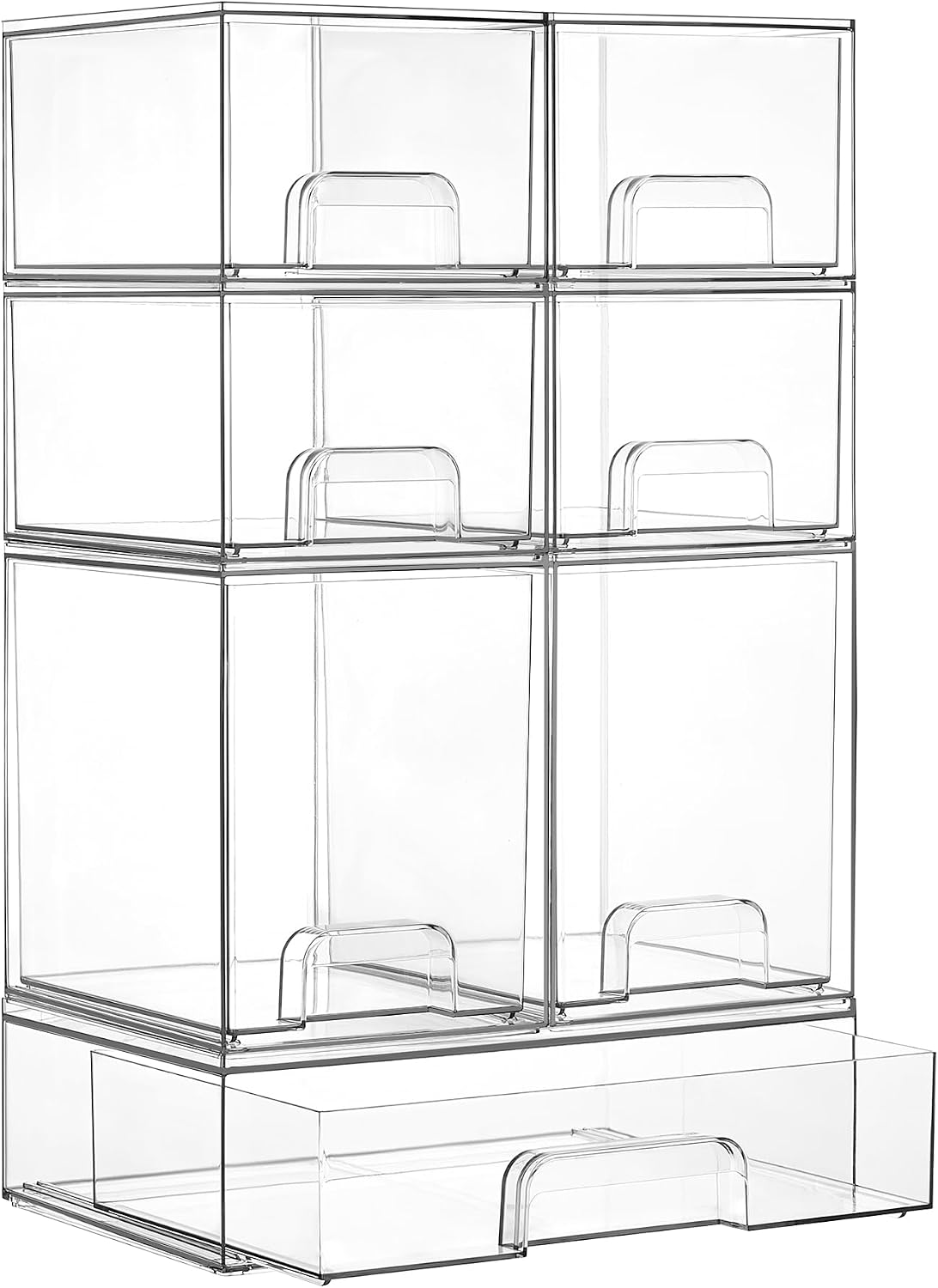 Vtopmart Stackable Storage Drawers Set of 6, Clear Plastic Organizer Bins for Bathroom Supplies, for Cabinet, Shelf, Pantry, Laundry Room Organization