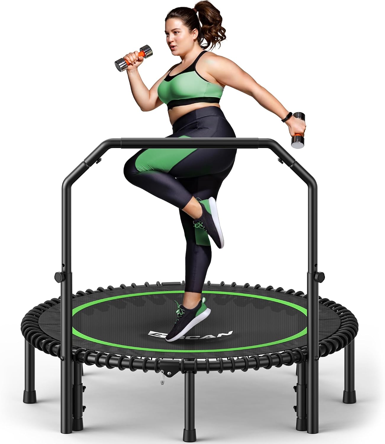 BCAN BT2 Rebounder Trampoline for Adults Bar, FED Fitness Trampoline Indoor