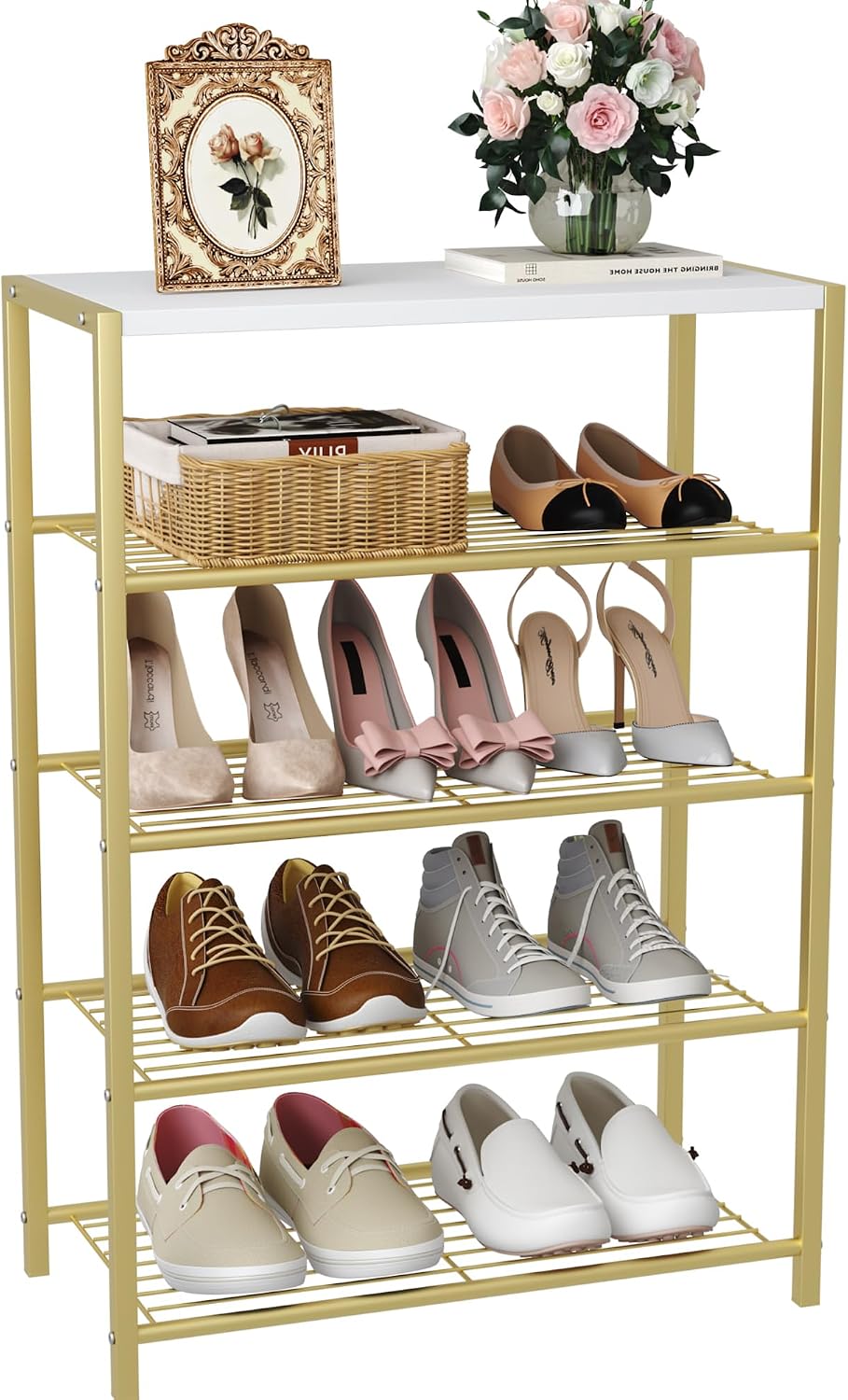 HOMEFORT Shoe Rack 6-Tier, Shoe Storage Shelf, Industrial Shoe Tower, Narrow Shoe Organizer for Closet Entryway