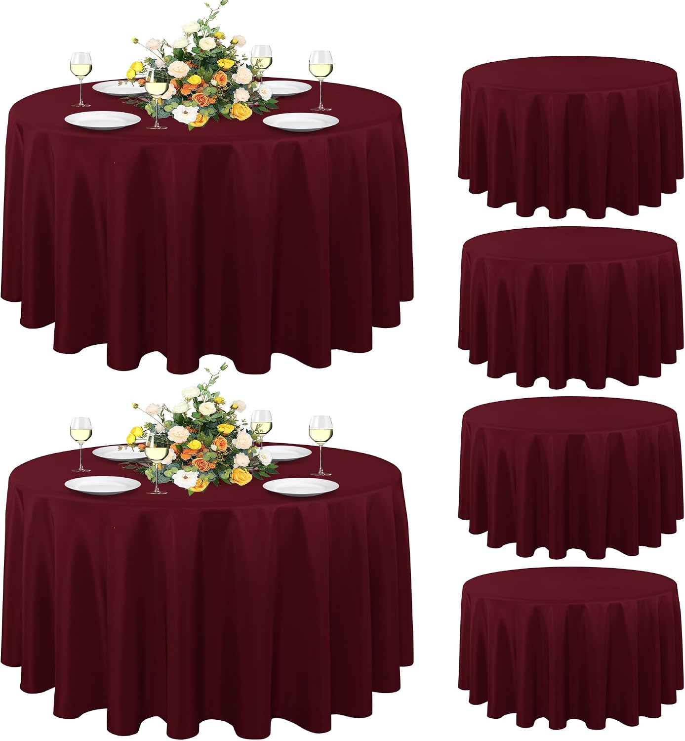 sancua 6 Pack Round Tablecloth 120 Inch White, Stain and Wrinkle Resistant Table Cloth - Washable Polyester Table Cover for Dining Tables