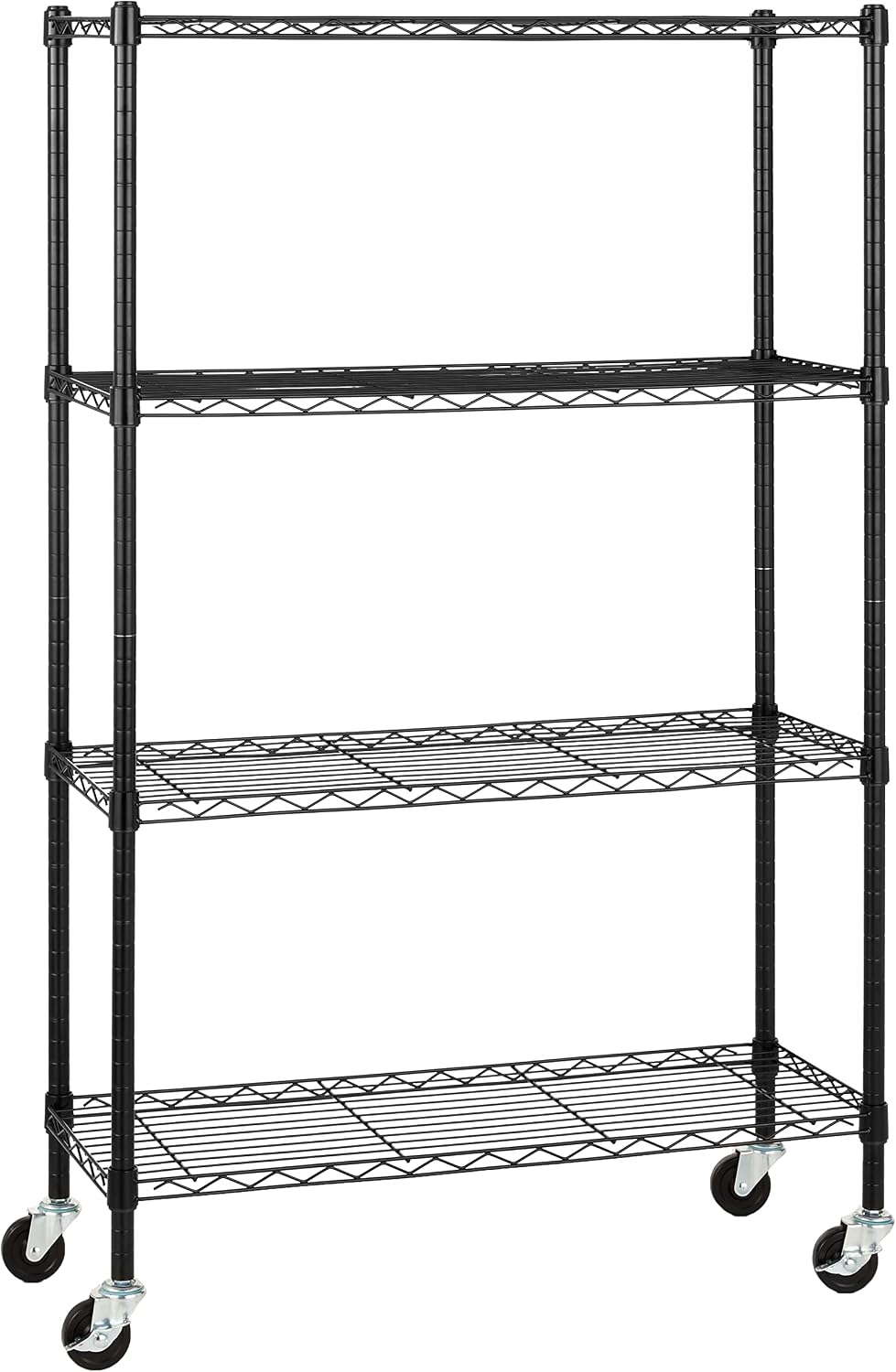 Amazon Basics 5-Shelf Adjustable, Heavy Duty Storage Shelving Unit on 4" Wheel Casters, Easy to Move Portable Wire Shelving