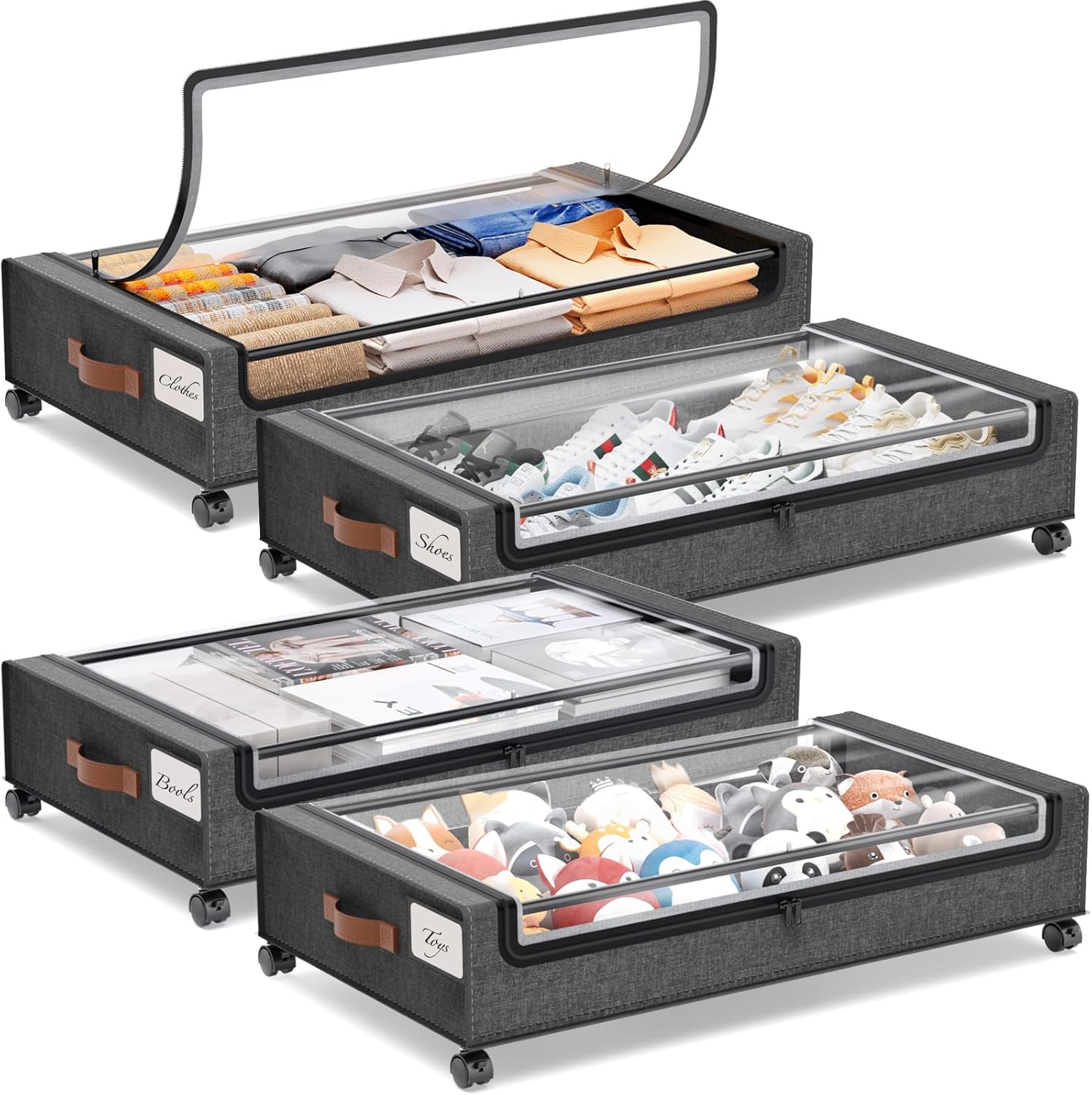 Yecaye Under Bed Storage with Wheels, 2Pack Under Bed Storage Containers, Underbed Shoe Storage Organizer, Rolling Under Bed Metal Drawers for Clothes