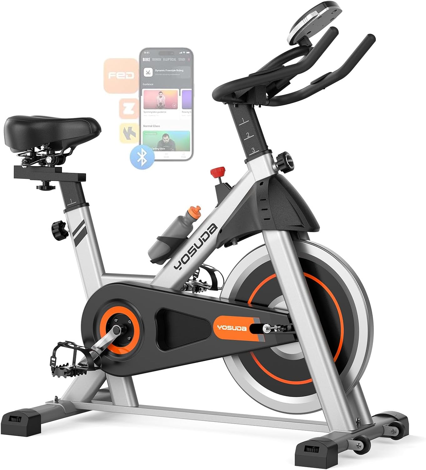 YOSUDA Exercise Bike, Brake Pad Stationary Bike for Home with Exclusive App, Magnetic Indoor Cycling Bike with 300 lb Weight Capacity, Low Noise