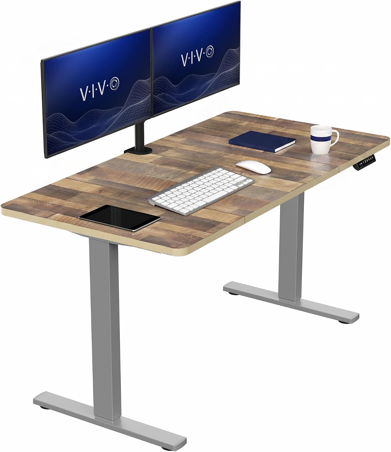 VIVO Electric 63 x 32 in Standing Desk, Memory Height Adjustment, 1B Series, Holds 220 lbs, Dark Walnut Top Black Frame, DESK-KIT-1B1D
