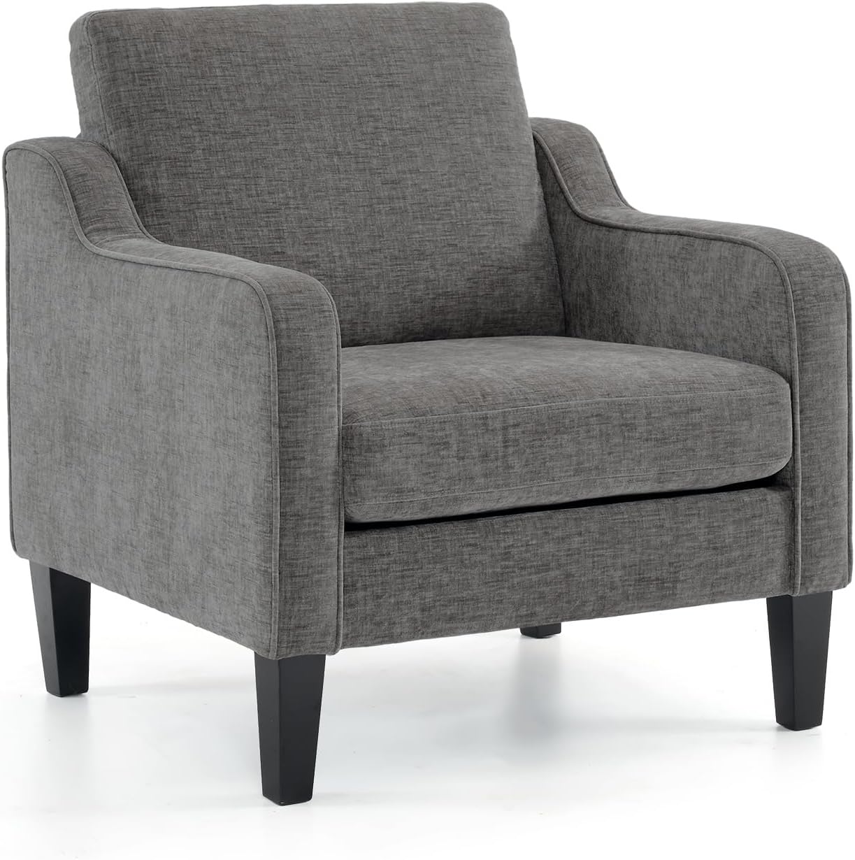VINGLI Mid Century Modern Accent Chair, Light Grey Fabric Accent Chairs for Living Room Upholstered Armchair with Scooped Arms for Bedroom, Apartment