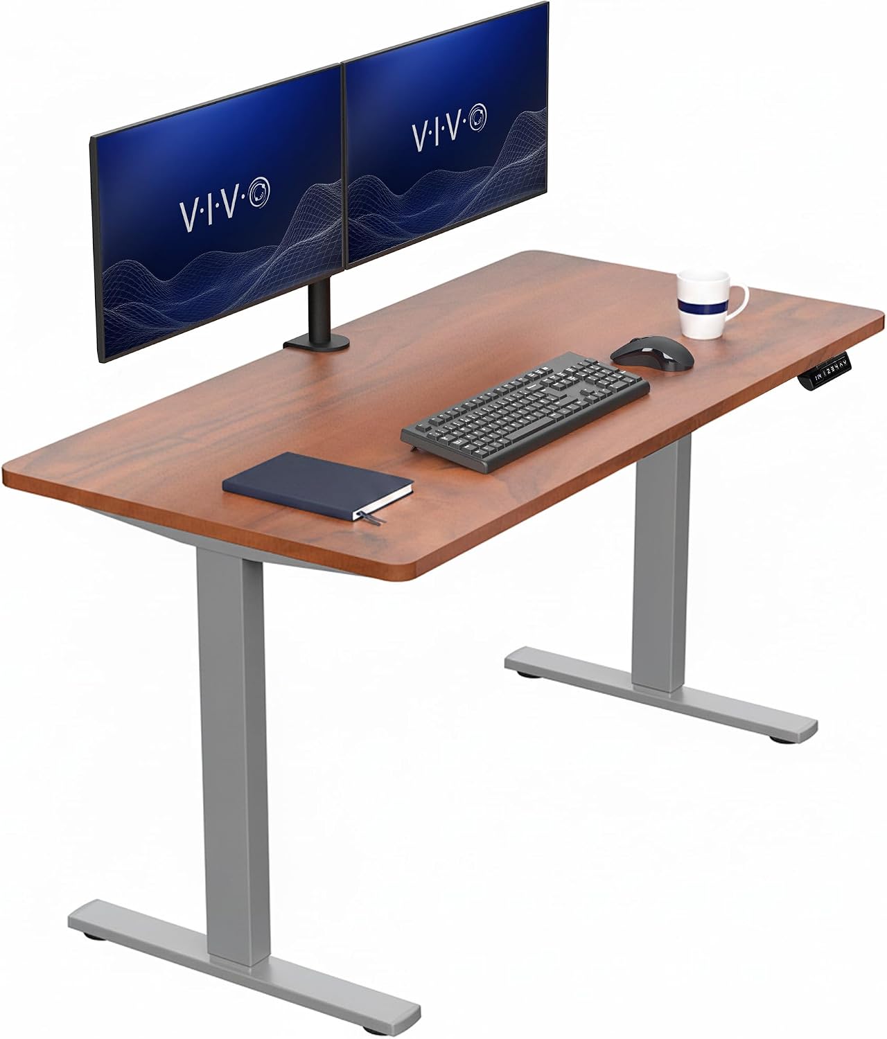 VIVO Electric 63 x 32 in Standing Desk, Memory Height Adjustment, 1B Series, Holds 220 lbs, Dark Walnut Top Black Frame, DESK-KIT-1B1D