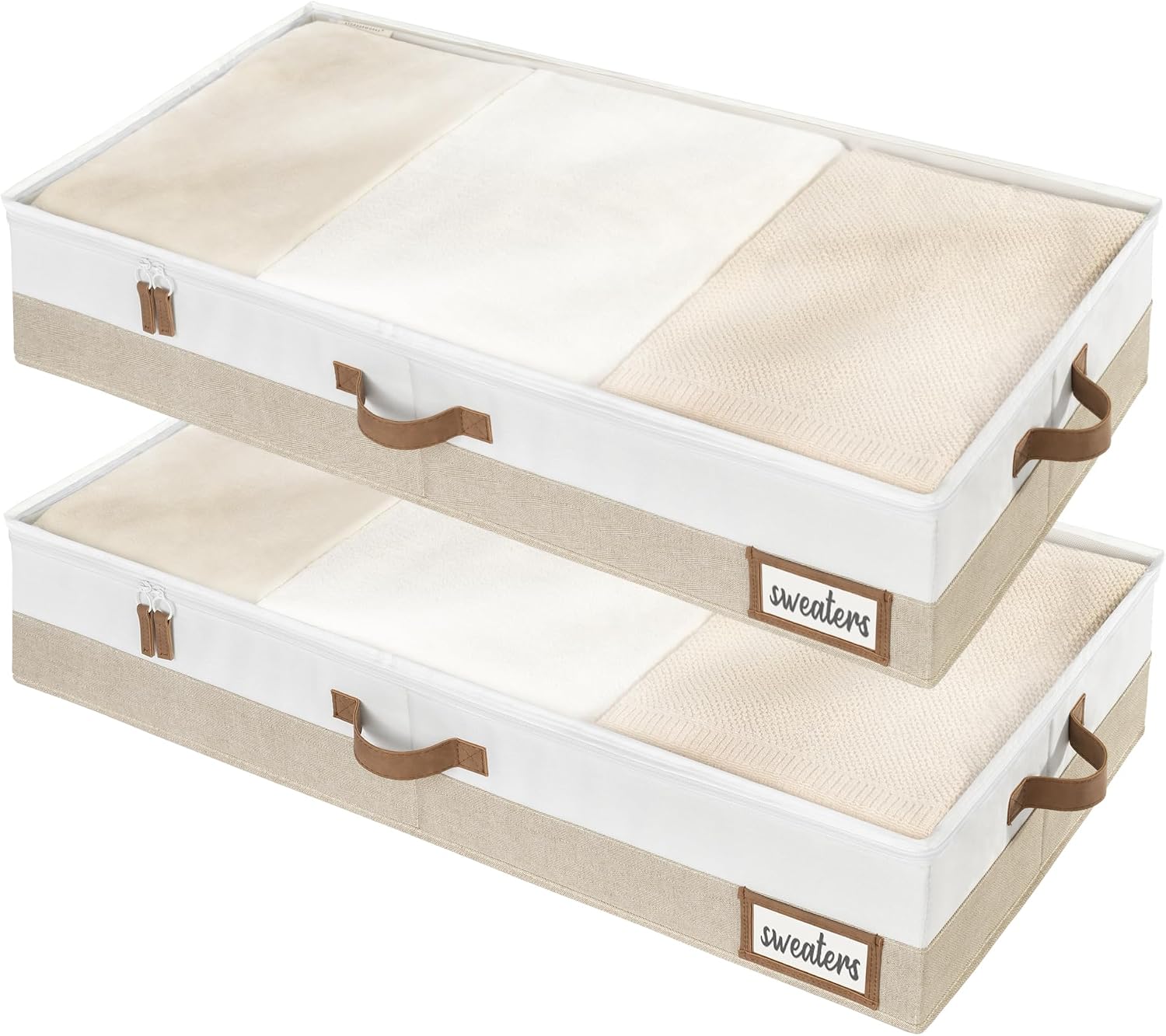 StorageWorks Large Under Bed Storage Containers with Handles and Label Holder, 2 Pack Ultra-thick Fabric Underbed Bins, Closet Organizer for Clothes