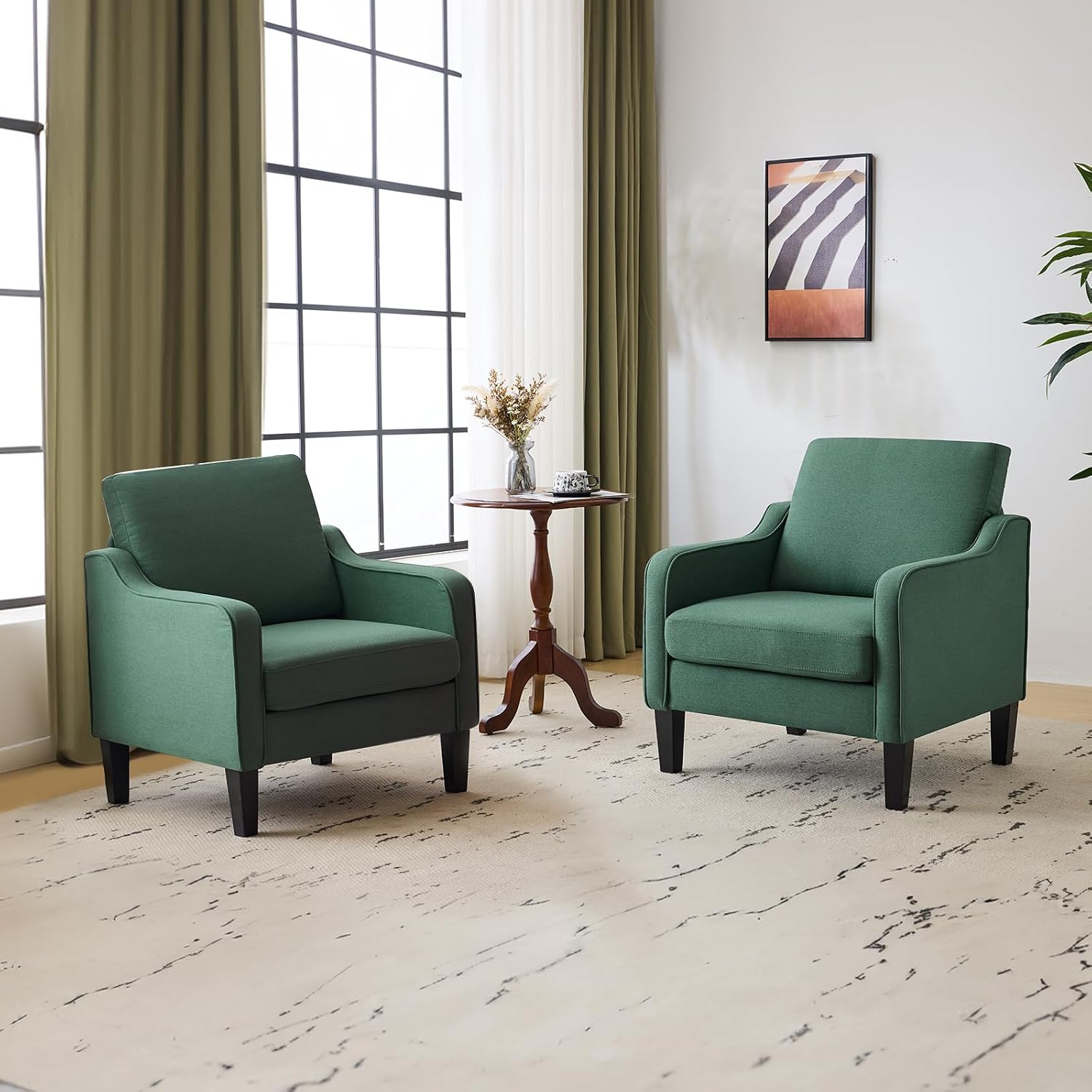 VINGLI Mid Century Modern Accent Chair, Light Grey Fabric Accent Chairs for Living Room Upholstered Armchair with Scooped Arms for Bedroom, Apartment