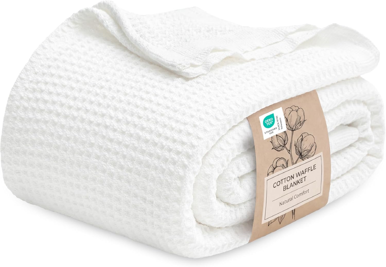 Bedsure 100% Cotton Blanket King Size for Bed - Cooling Breathable and Soft for Summer, Thick Cozy Waffle Weave Blanket Gifts for Women, White