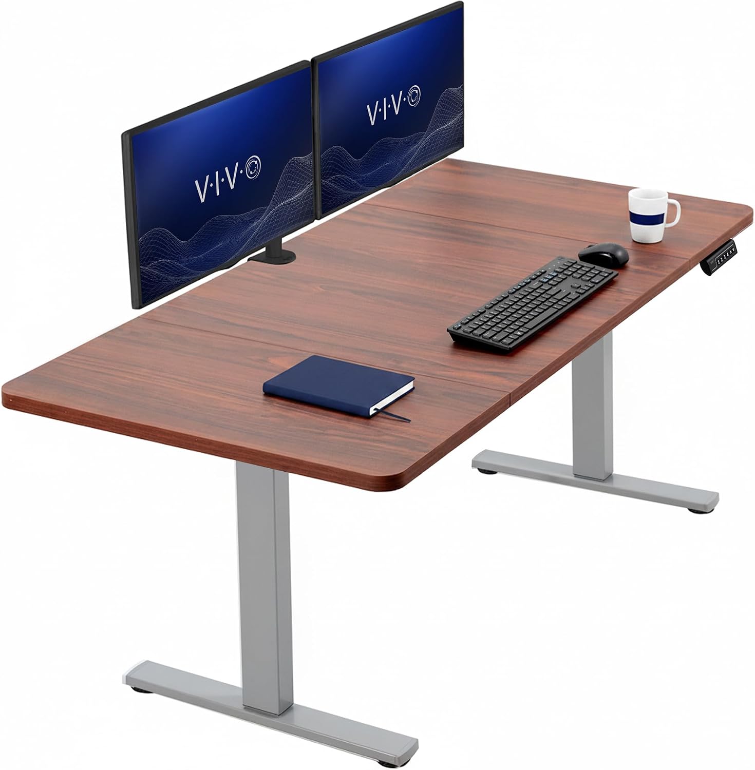 VIVO Electric 63 x 32 in Standing Desk, Memory Height Adjustment, 1B Series, Holds 220 lbs, Dark Walnut Top Black Frame, DESK-KIT-1B1D