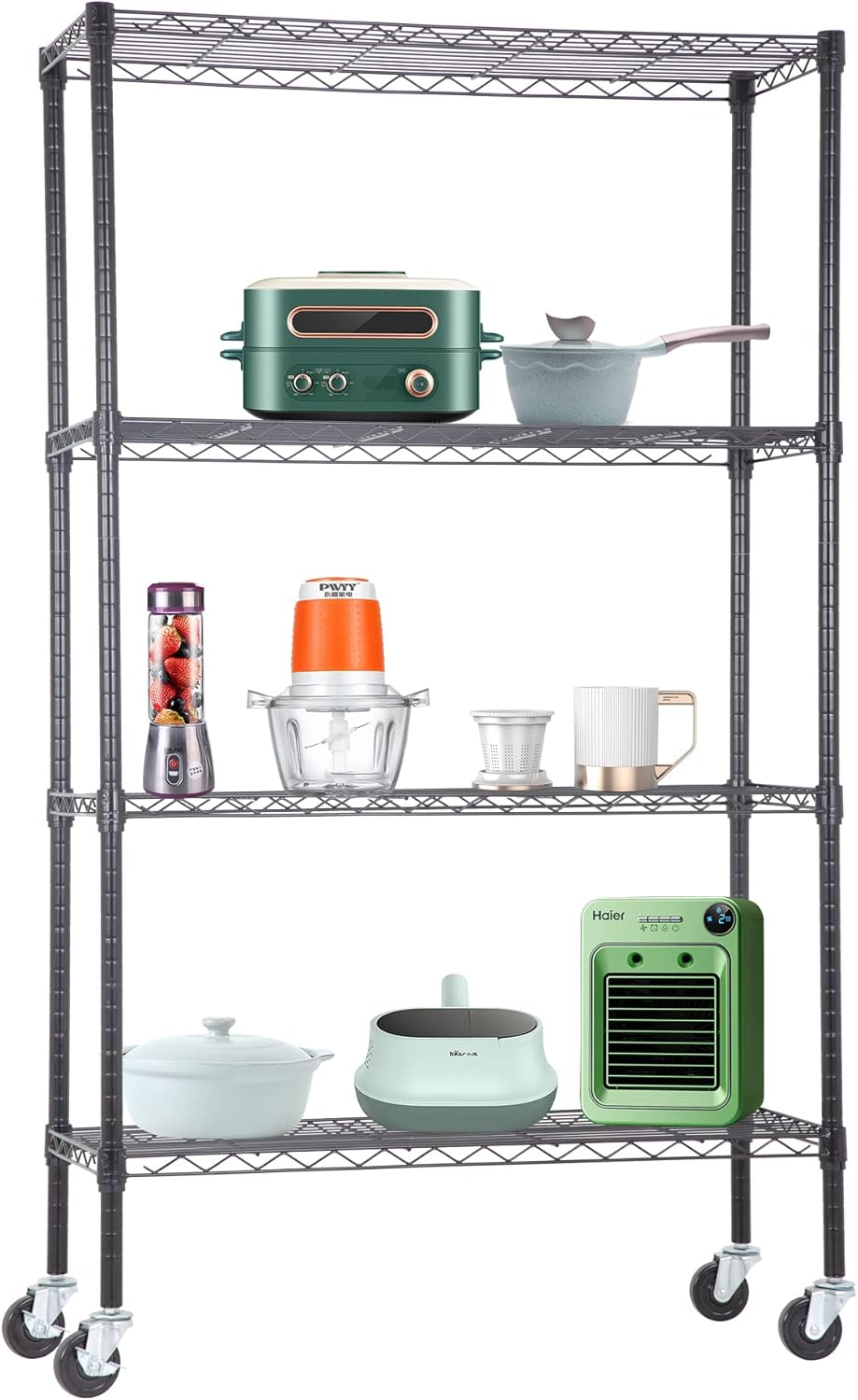 BestOffice, 4-Tier Wire Storage Shelves, 36x14x54, Black, with Adjustable Racks, Heavy-Duty Metal Shelf, Holds Up to 1000 lbs, No-Tool Assembly