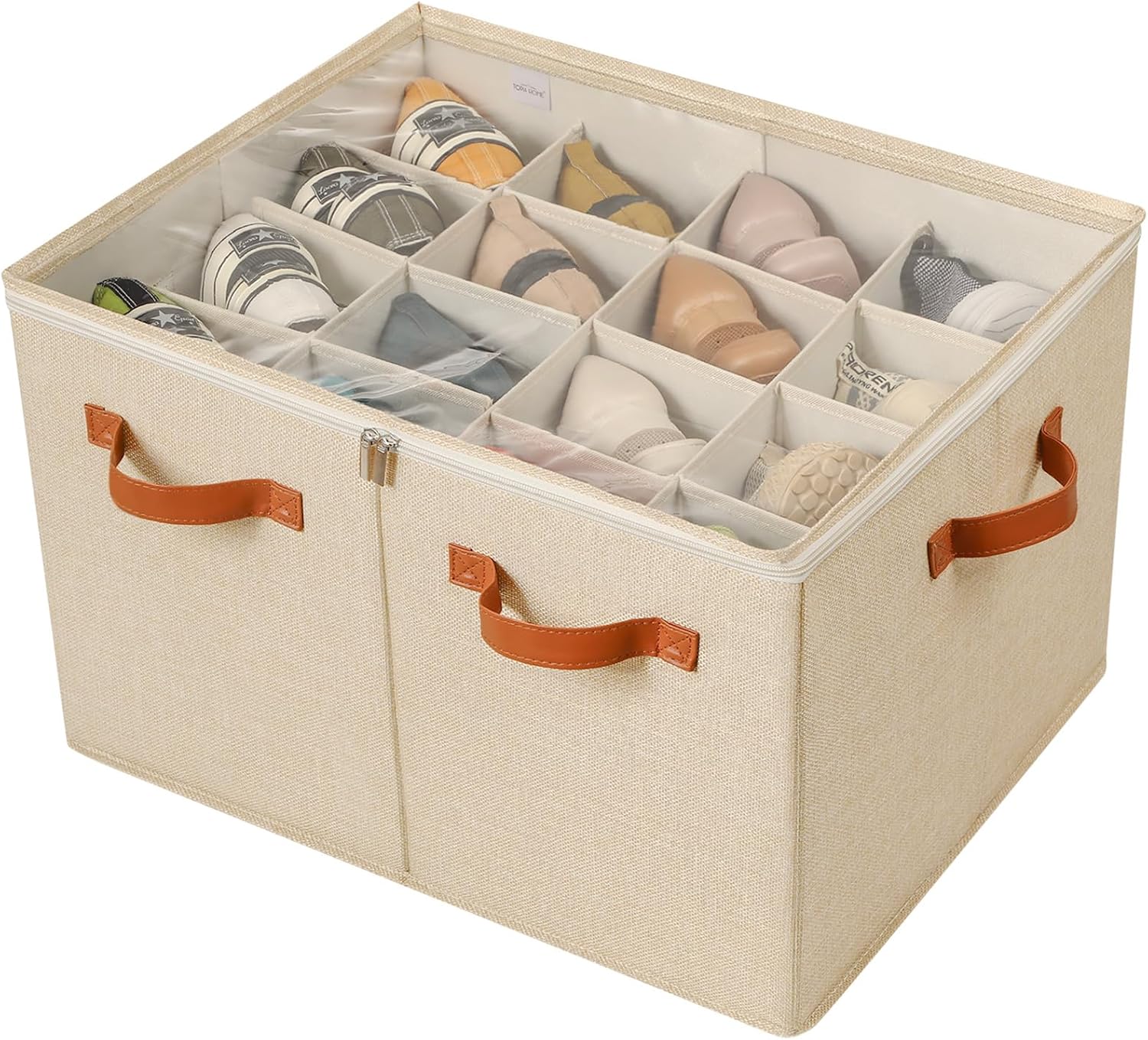 TOPIA HOME Shoe Organizer for Closet, Foldable Shoe Box with Adjustable Dividers and Clear Cover