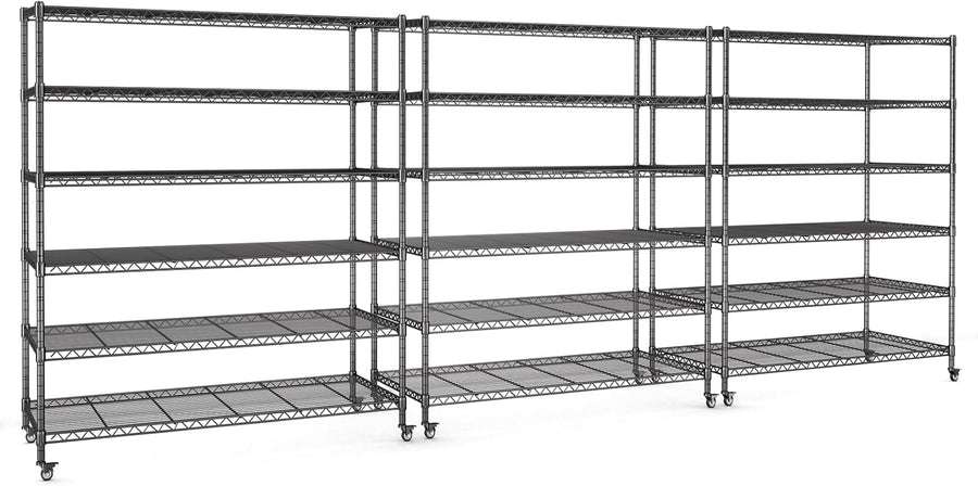 AIRAJ 46"W Storage Shelves with Wheels, 6 Tier Wire Shelving Heavy Duty, 3600 LBS Metal Shelving, Garage Shelving units and Storage