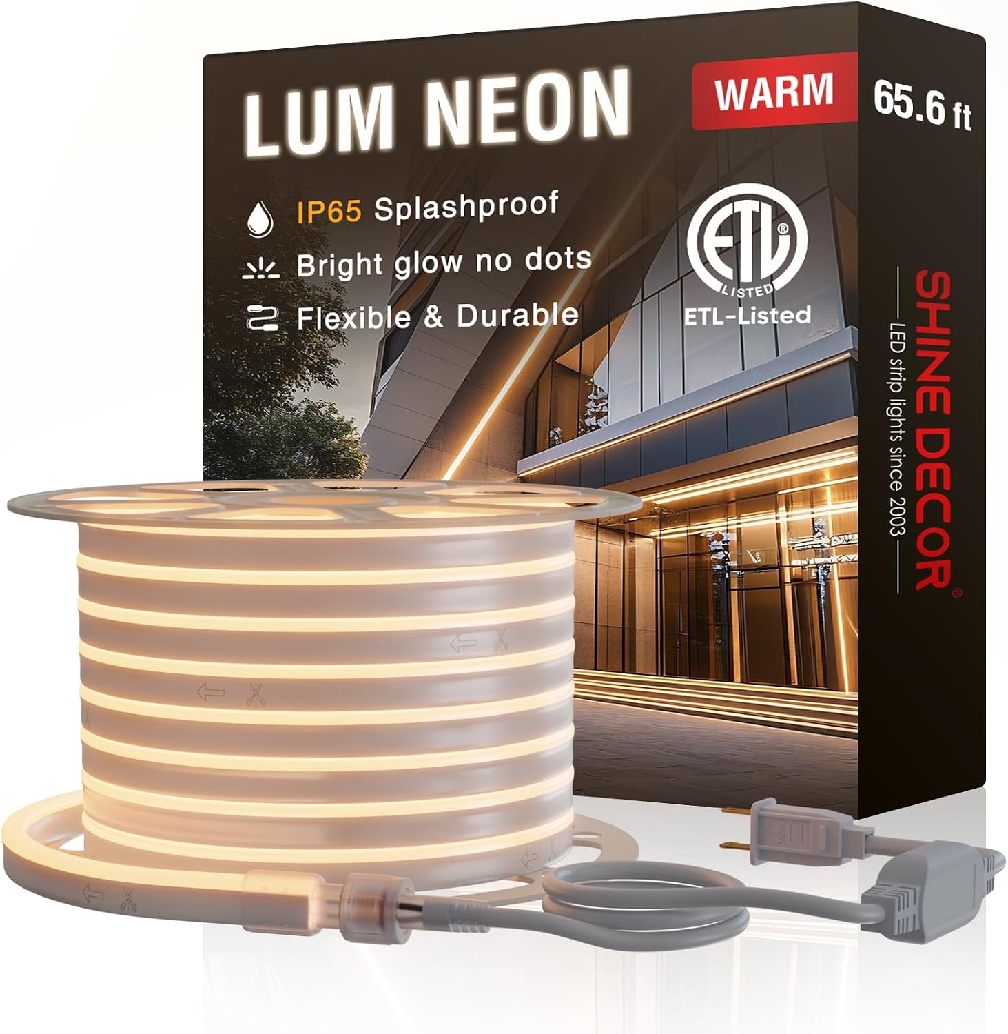 Shine Decor LED RGB Neon Rope Lights AC 120V, Expandable and Cuttable Bright Strip Lighting with Remote, Dimmable Color Changing