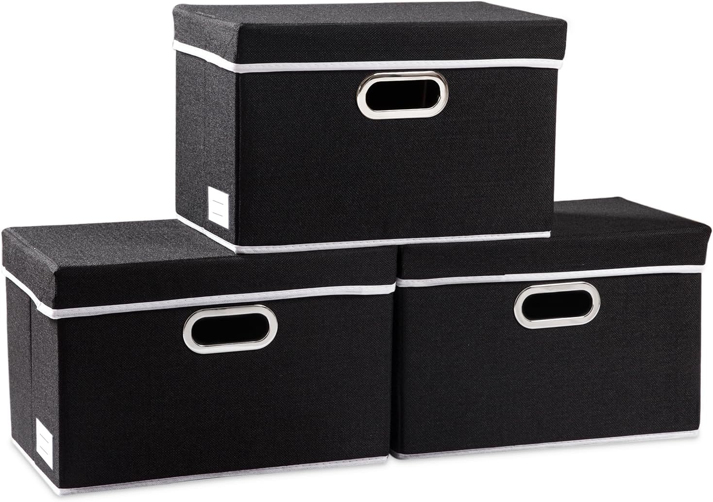PRANDOM Large Collapsible Storage Bins with Lids 3-Pack Linen/Cotton Blend Foldable Storage Boxes Organizer Containers Baskets Cube with Cover for