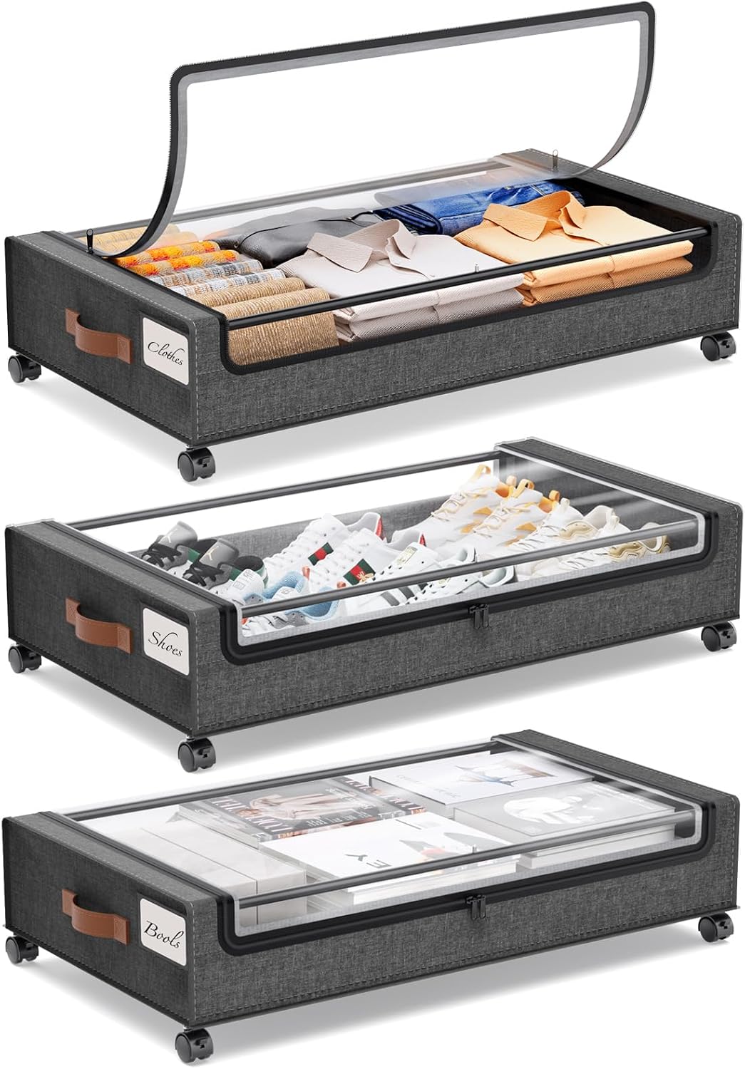 Yecaye Under Bed Storage with Wheels, 2Pack Under Bed Storage Containers, Underbed Shoe Storage Organizer, Rolling Under Bed Metal Drawers for Clothes