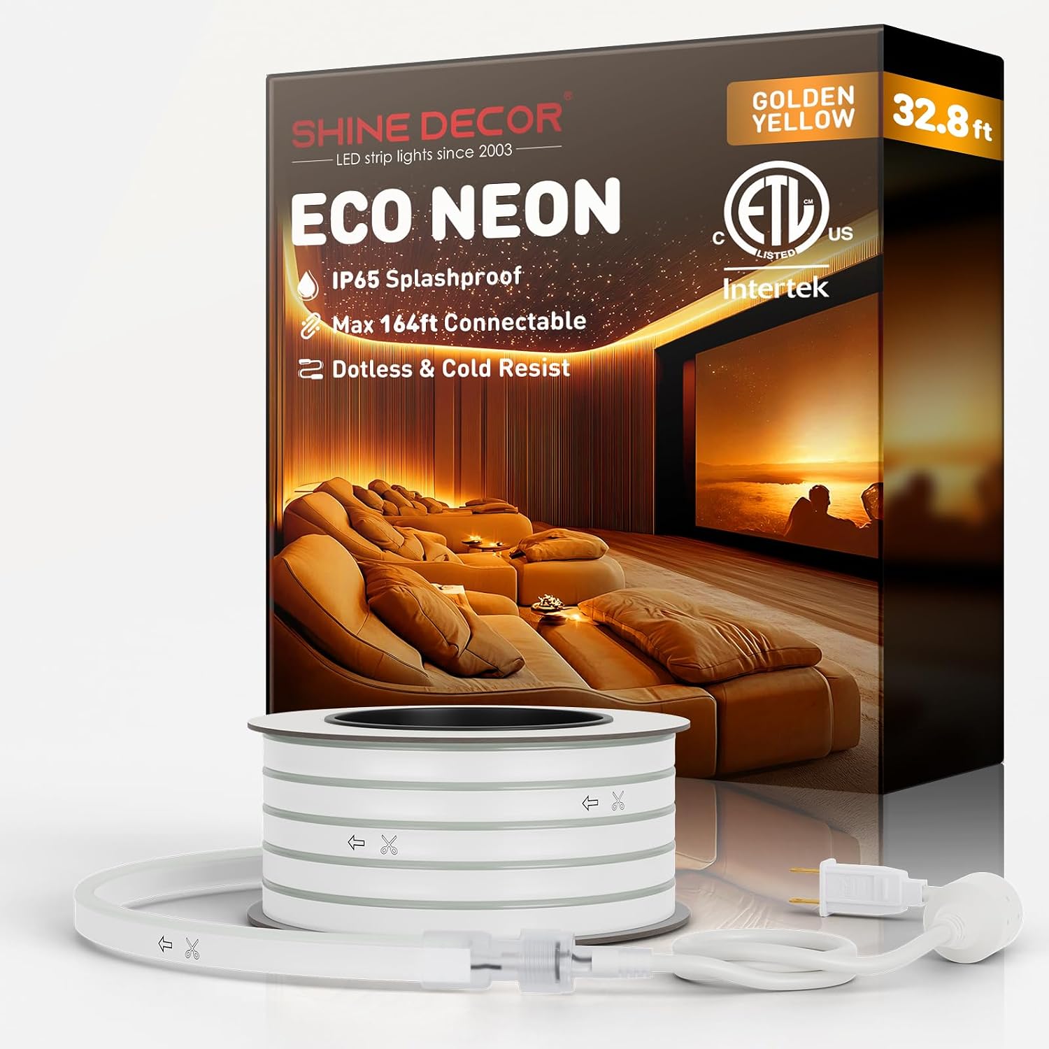 Shine Decor LED Neon Rope Lights Connectable, 131.2FT Flexible AC 110V 120V Neon LED Strip Lights(Warm White) Outdoor Waterproof