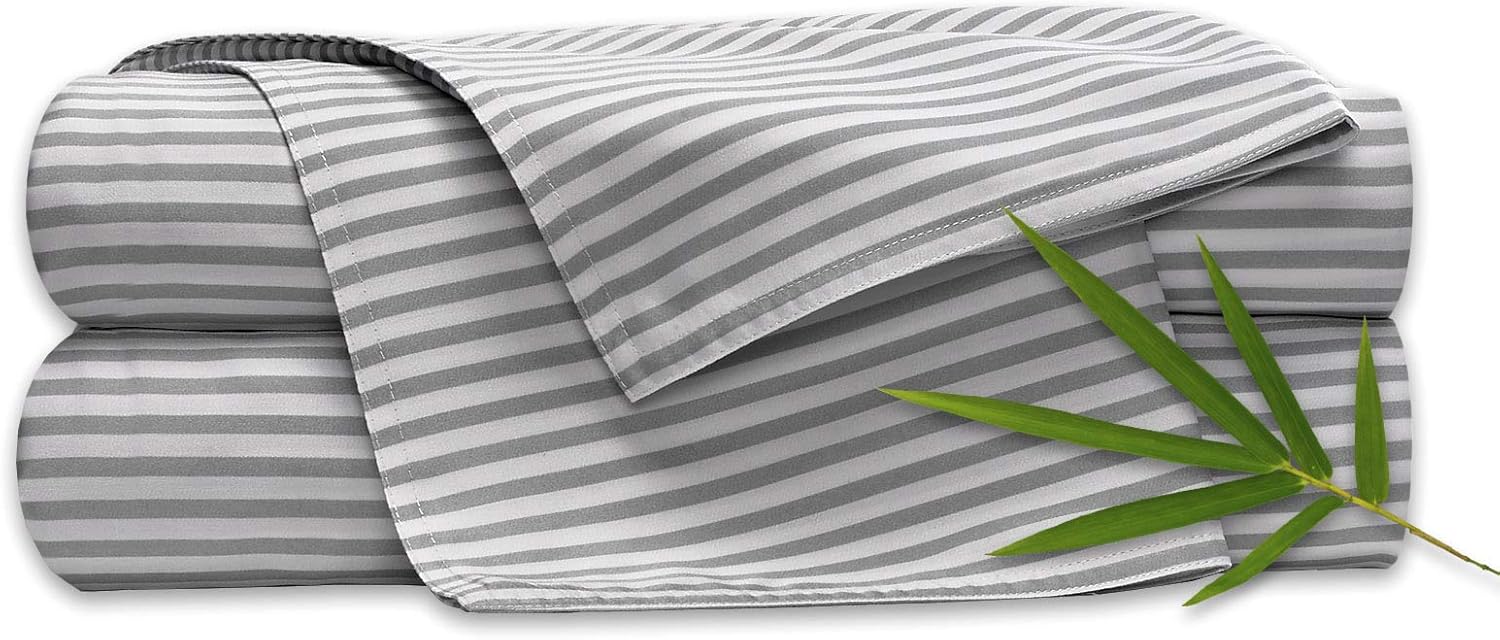 Pure Bamboo King Sheets, Genuine 100% Organic Viscose Derived from Bamboo Bed Sheet Set, Luxuriously Soft and Cooling, Double Stitching