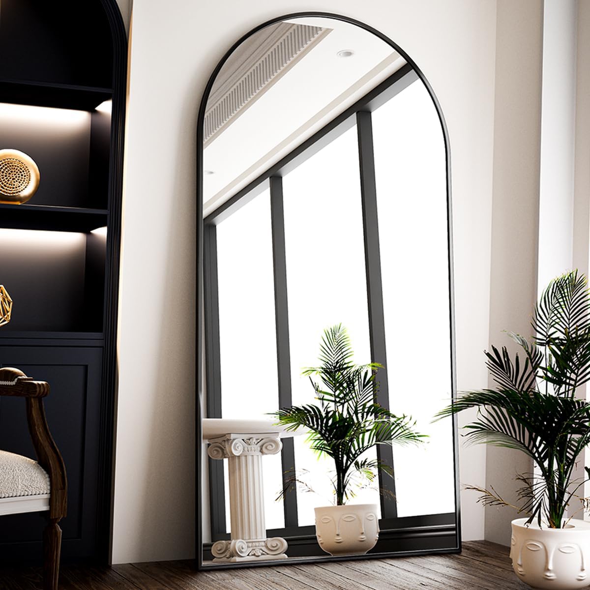 VooBang 35"x78" Gold Large Arched Floor Full Length Dressing Body Mirror, Shatterproof Tempered Glass, Modern Minimalist Chic Room Decor