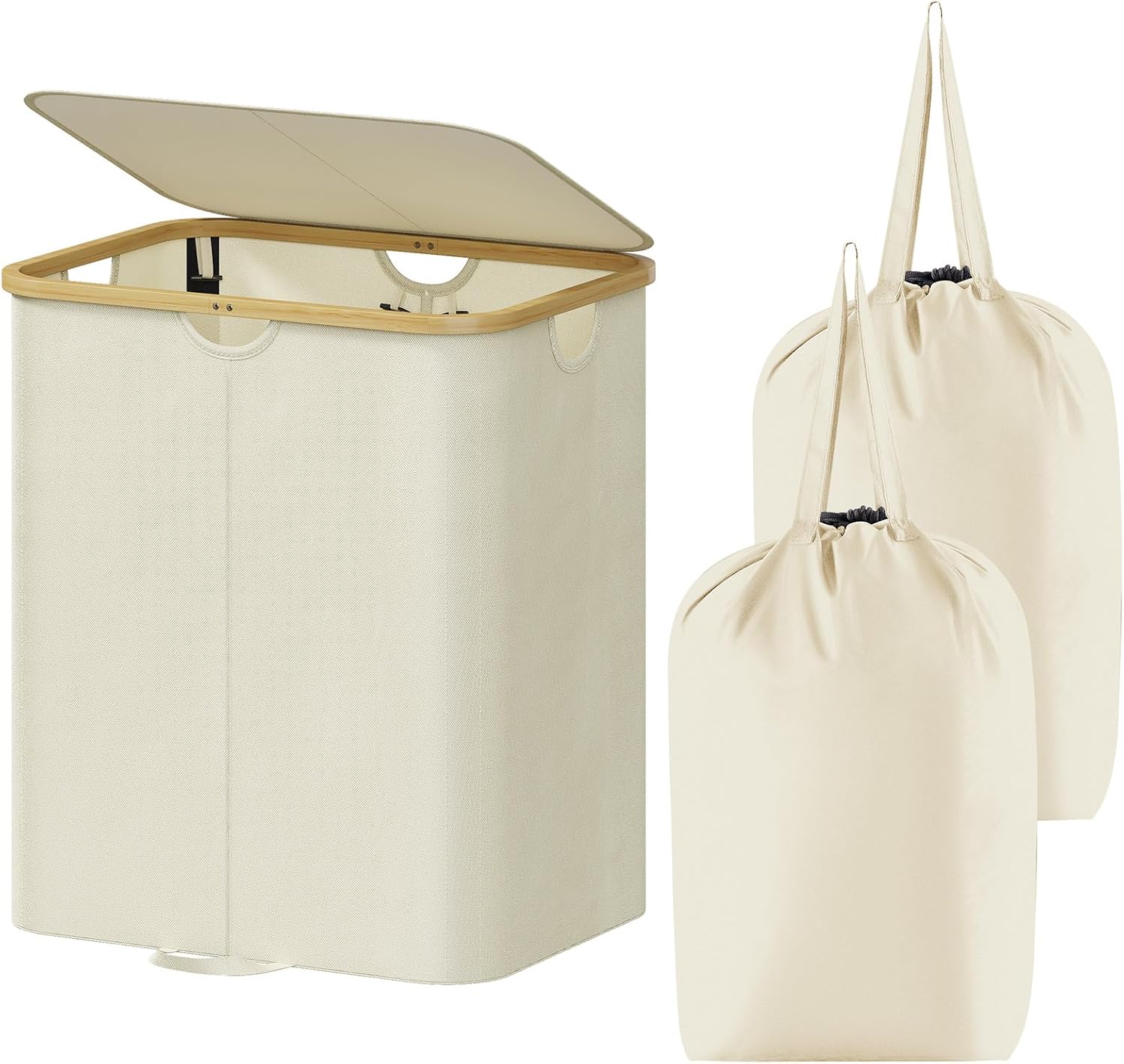 Lifewit 150L Double Laundry Hamper with Lid, Large Laundry Basket with Removable Bag and Bamboo Handles