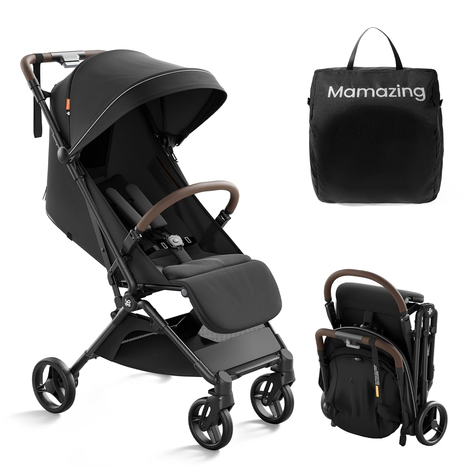 MAMAZING Ultra Air Lightweight Baby Travel Stroller with Carbon Fiber Frame, Compact and Airplane-Friendly, One-Handed Fold, 11.6 lbs, for Toddlers