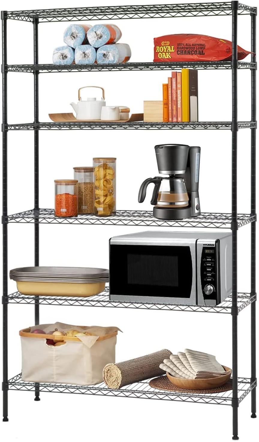 BestOffice, 4-Tier Wire Storage Shelves, 36x14x54, Black, with Adjustable Racks, Heavy-Duty Metal Shelf, Holds Up to 1000 lbs, No-Tool Assembly