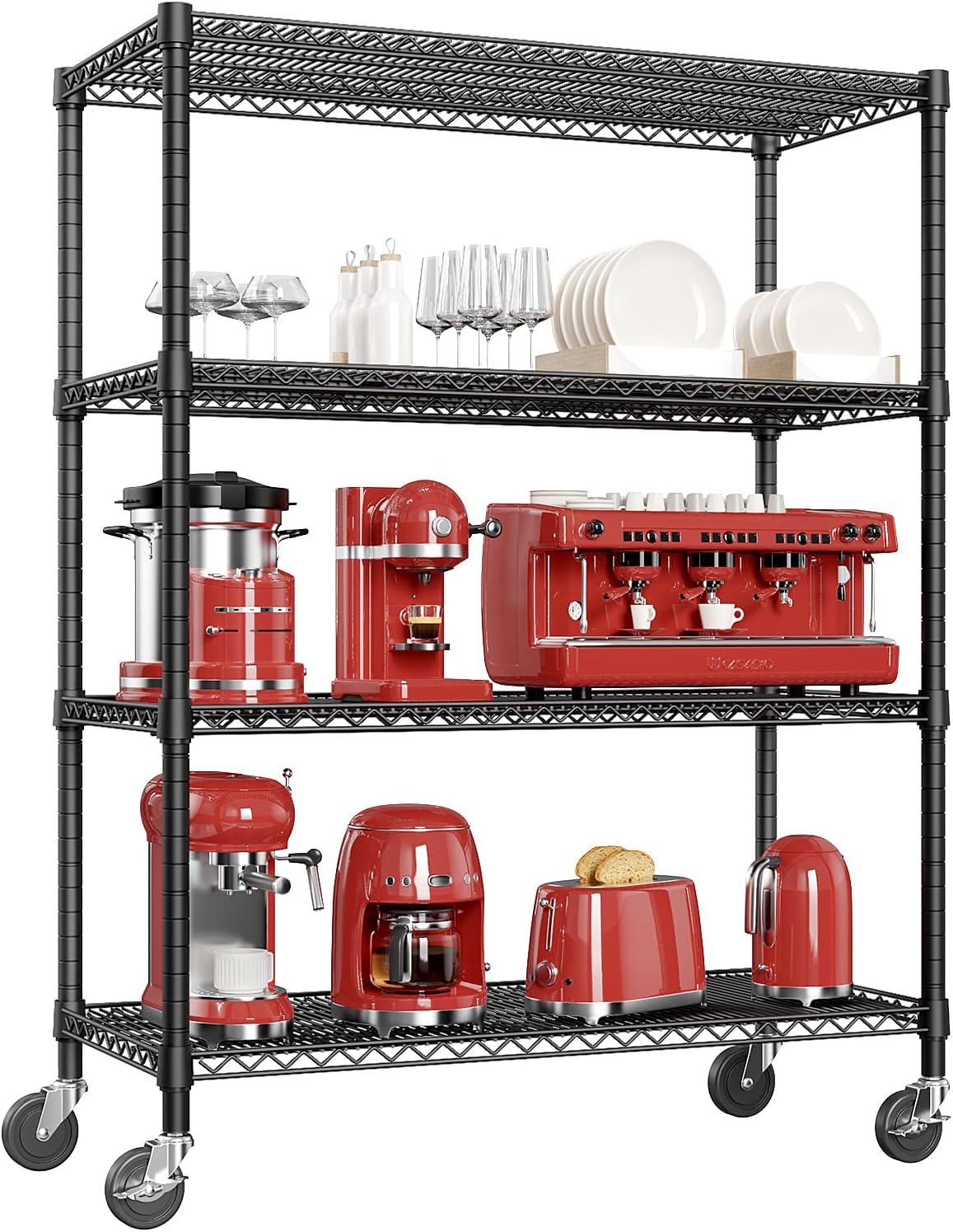 Garage Shelving Wide Storage Shelves 4 Tier Metal Shelves 3200 LBS Heavy Duty Adjustable Utility Shelf Rack Black 23.6" D x 53.1" W x 73.6" H