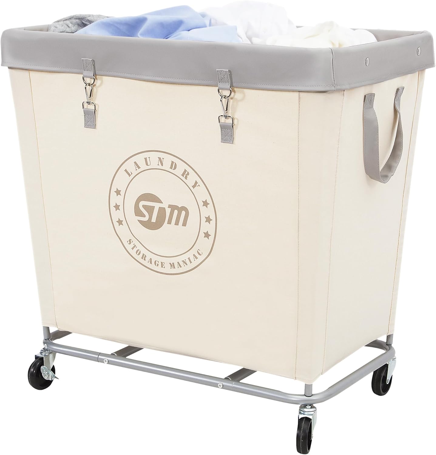 STORAGE MANIAC Commercial Laundry Hamper with Heavy Duty Steel Frame, 160 L Industrial Clothes Basket Cart with Wheels for Big Family, Home, Hotel