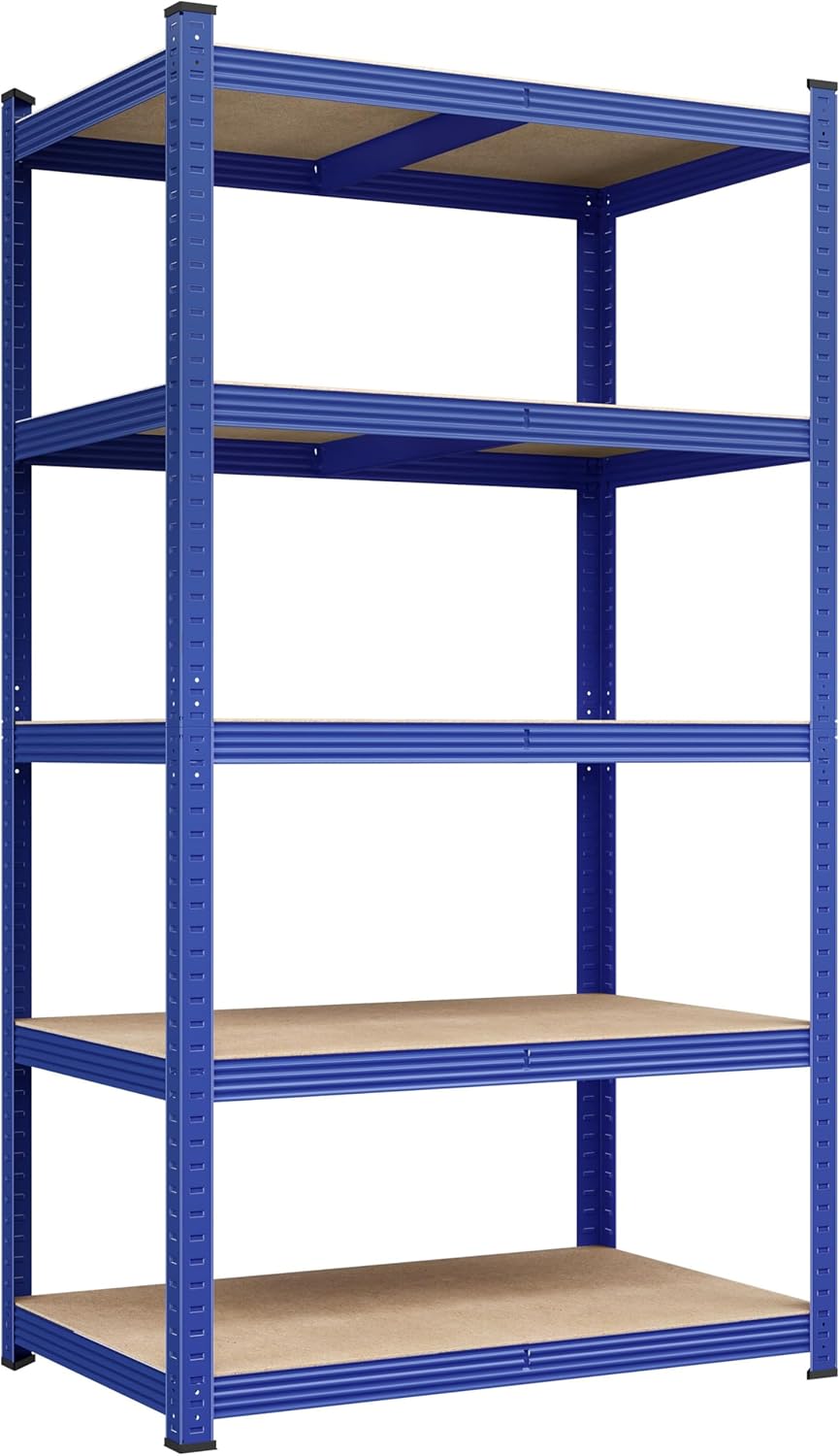 Yaheetech 5-Tier Heavy Duty Storage Shelves 28" W x 12" D x 60" H Silver, Boltless powder-coated metal frame and MDF boards assemble easily